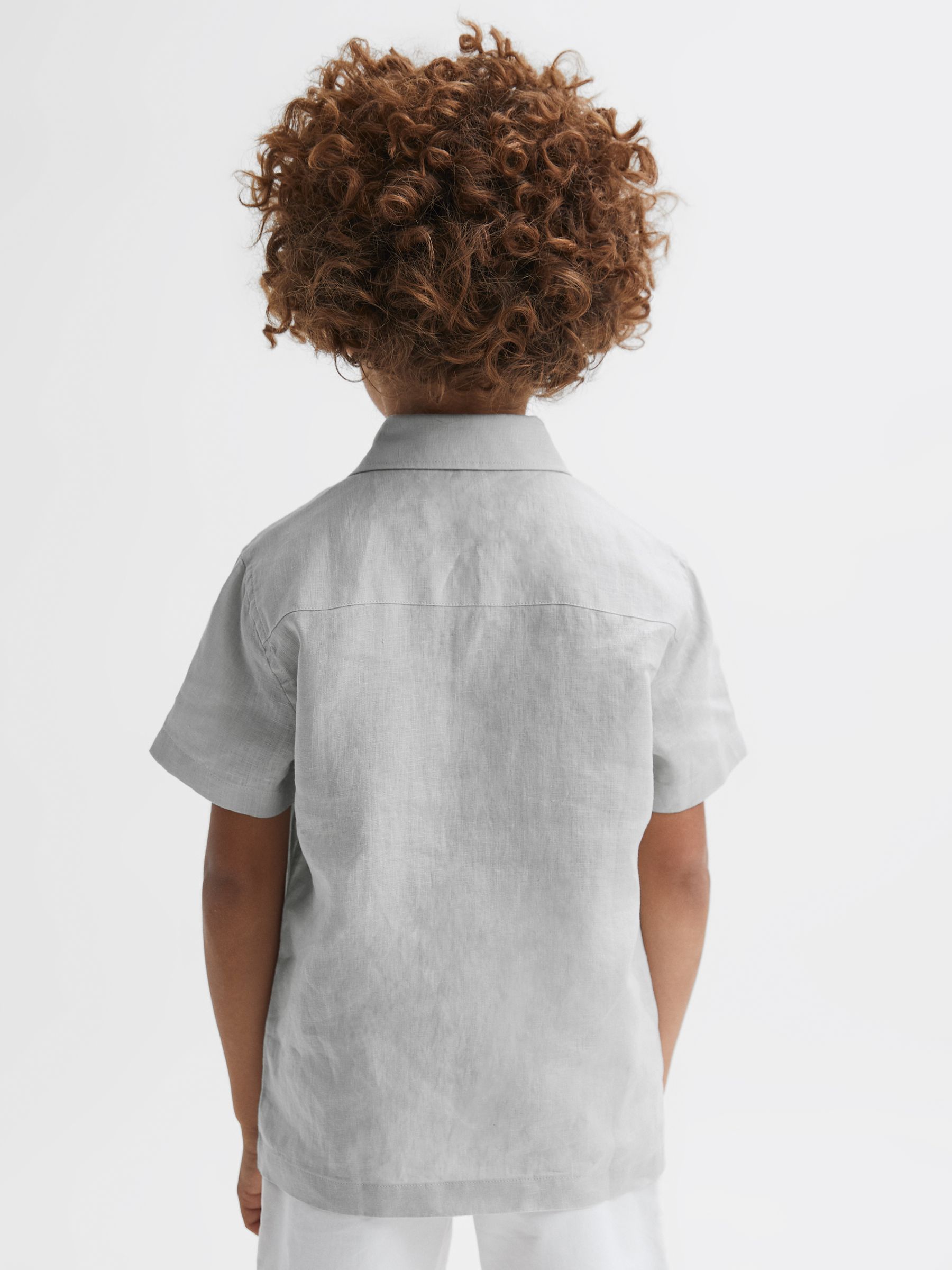 Short Sleeve Linen Shirt in Light Sage Green - Image 5 of 6