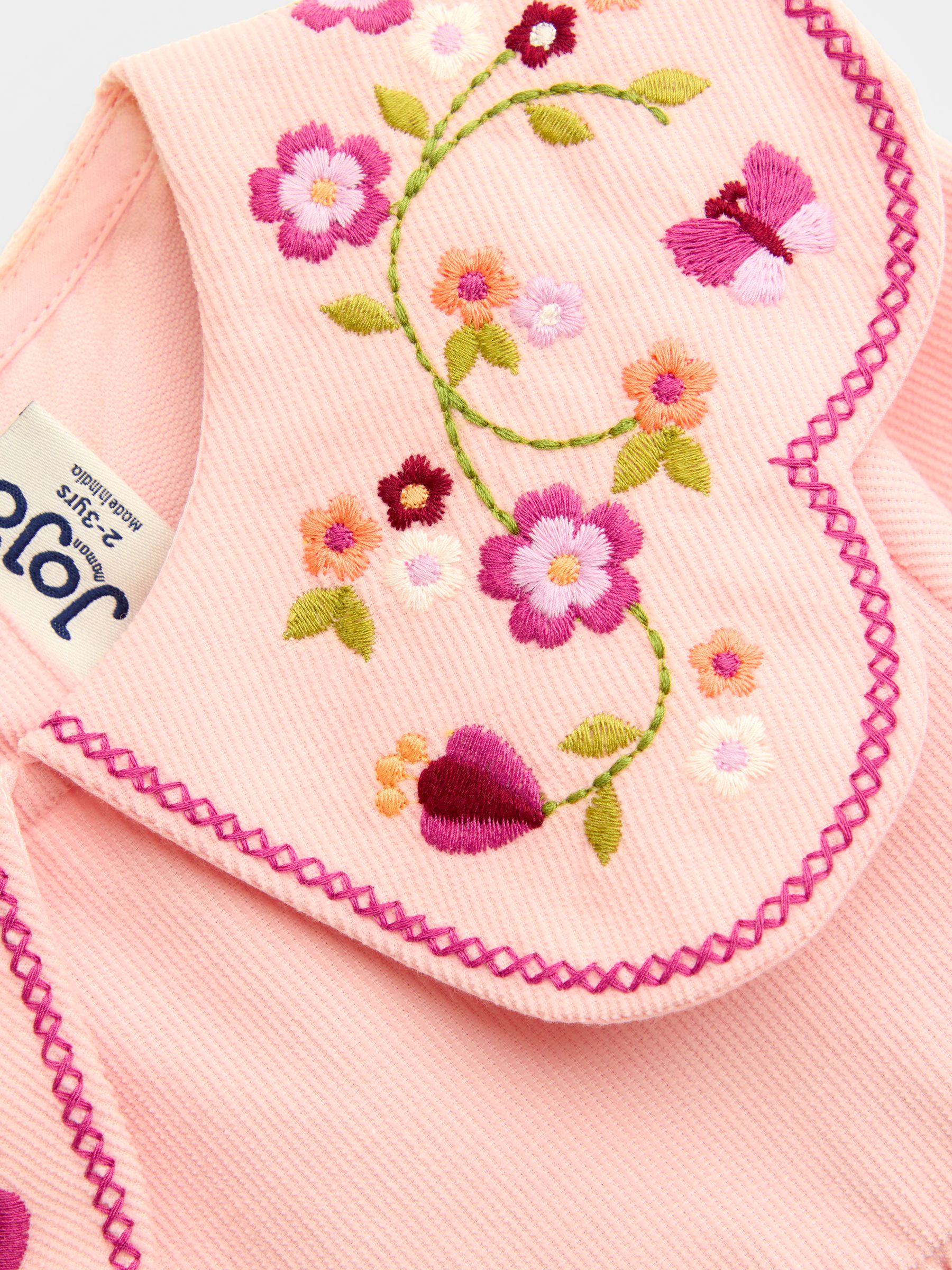 Soft Pink Floral Embroidered Cord Collar Dress - Image 3 of 4