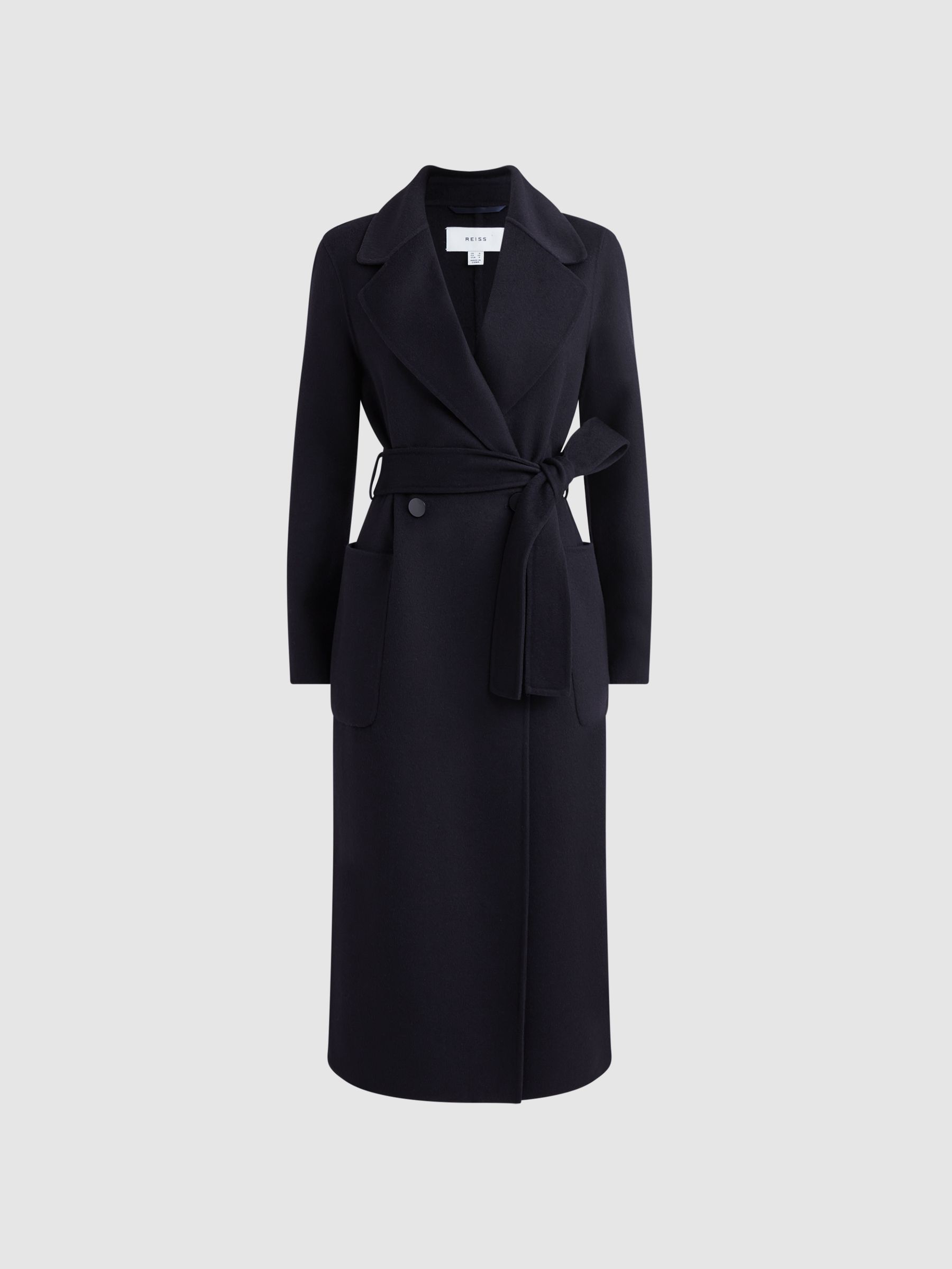 Long Wool Blend Blindseam Coat in Navy - Image 2 of 5