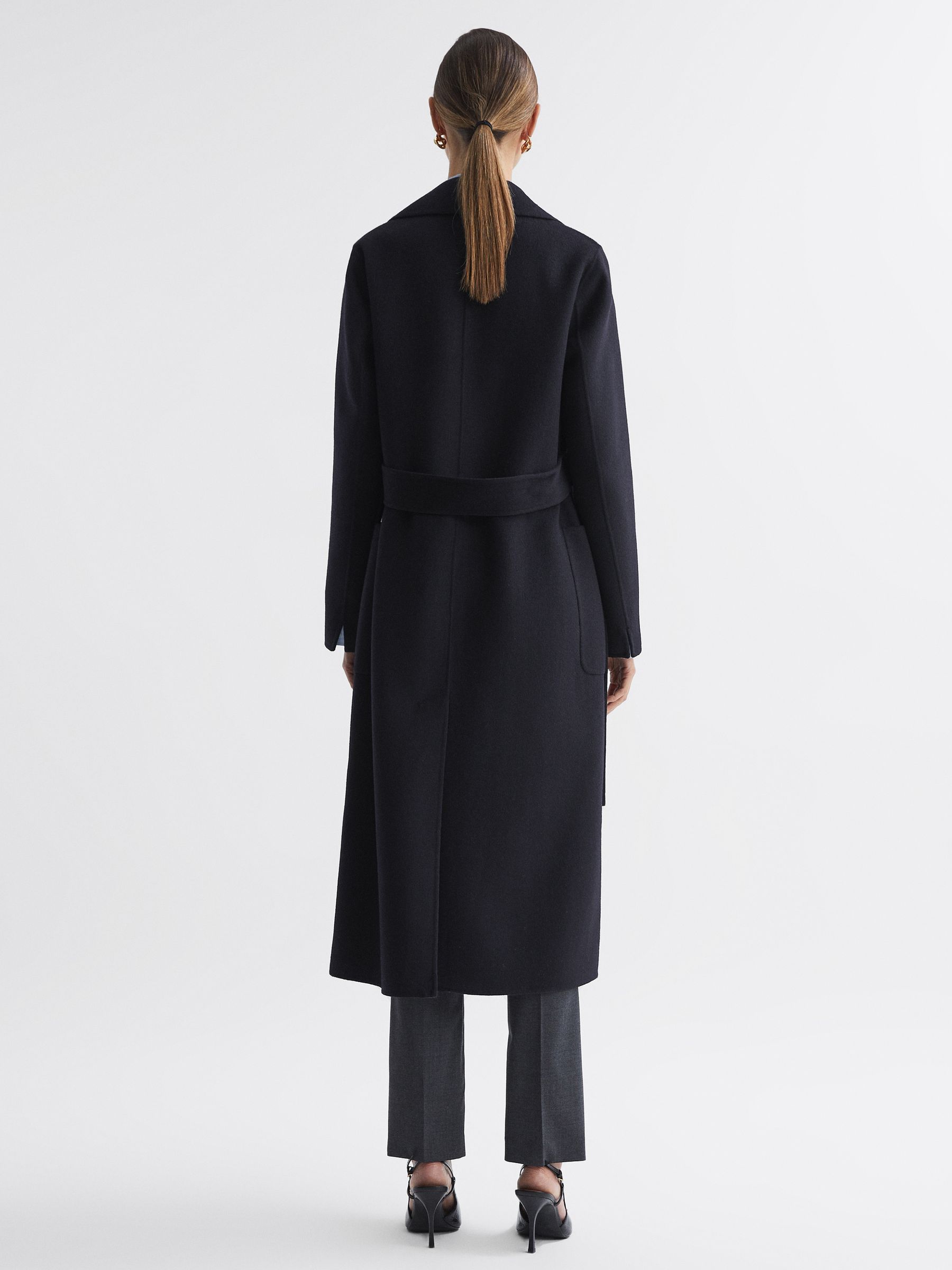 Long Wool Blend Blindseam Coat in Navy - Image 5 of 5