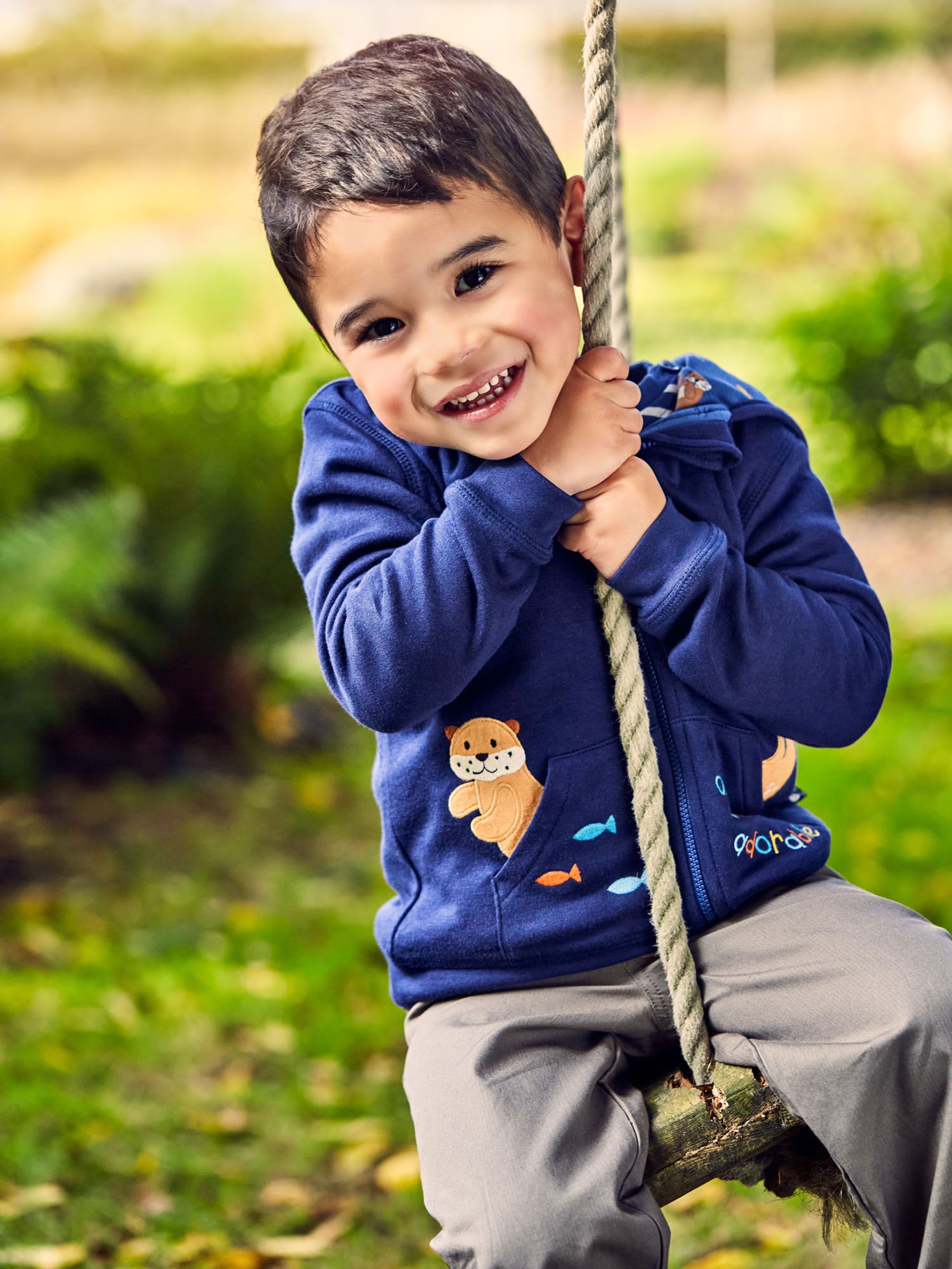 Navy Kids' Navy Otter Appliqué Reversible Hoodie - Image 4 of 4