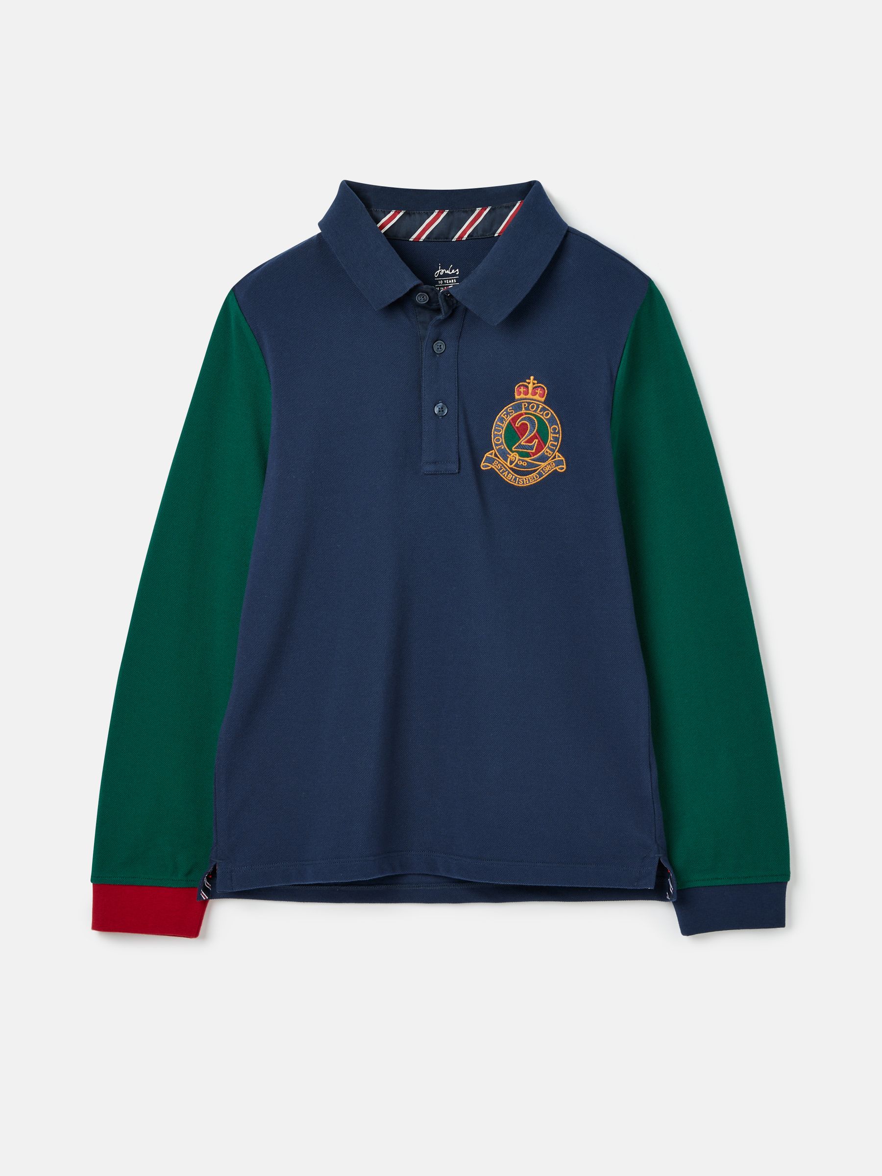 Henry Navy & Green Long Sleeve Cotton Polo Shirt - Image 1 of 5