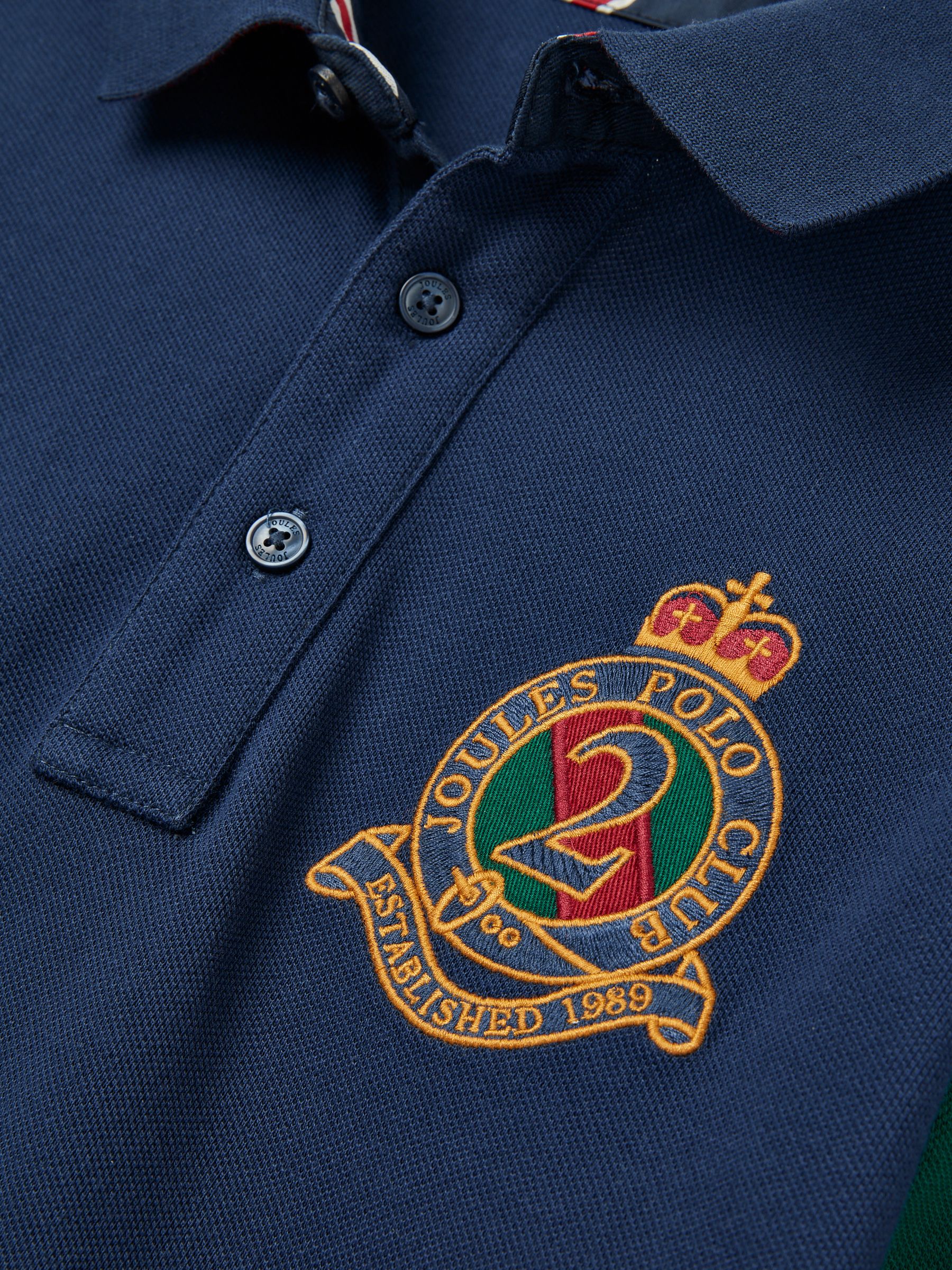 Henry Navy & Green Long Sleeve Cotton Polo Shirt - Image 2 of 5