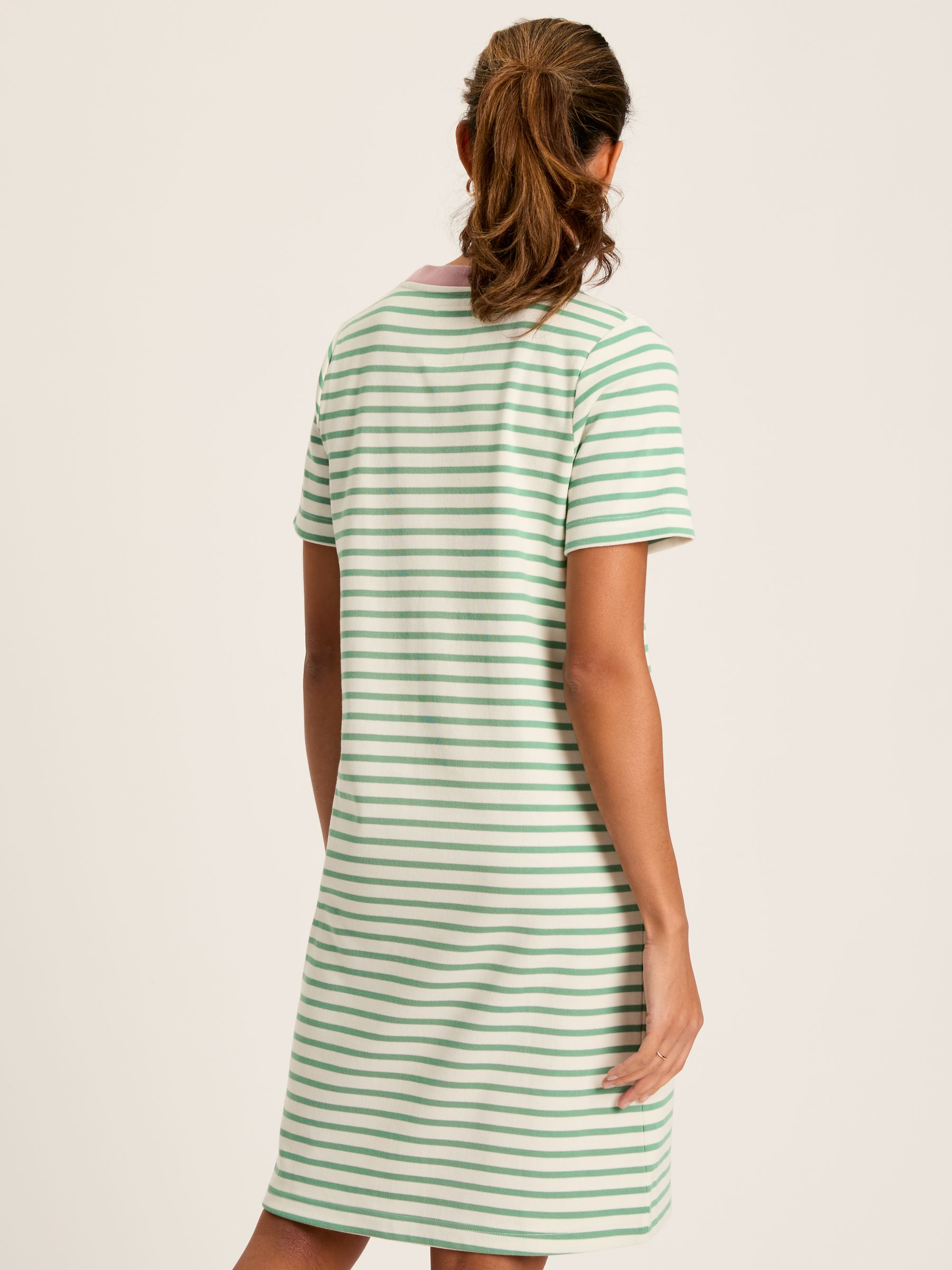 Eden Green & White Striped Short Sleeve Jersey Dress With Pockets - Image 2 of 6