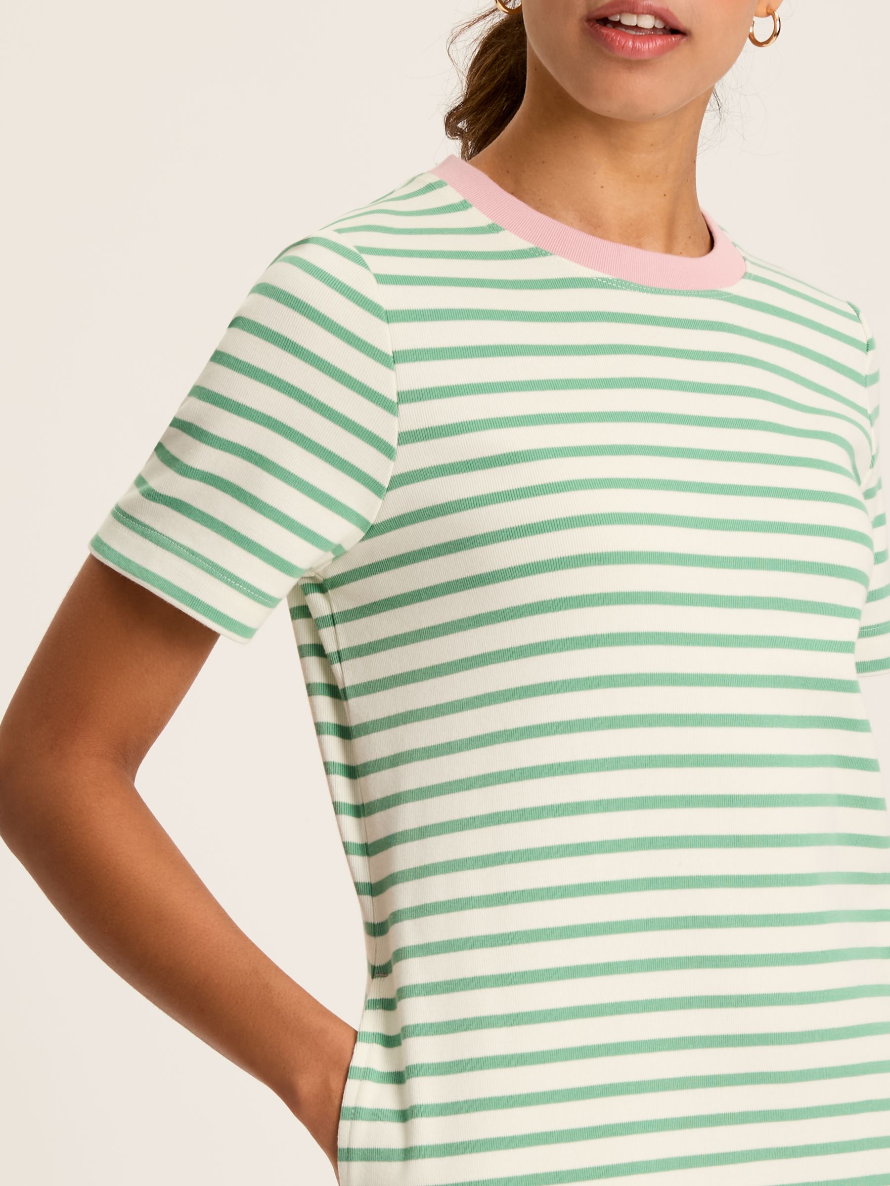 Eden Green & White Striped Short Sleeve Jersey Dress With Pockets - Image 5 of 6