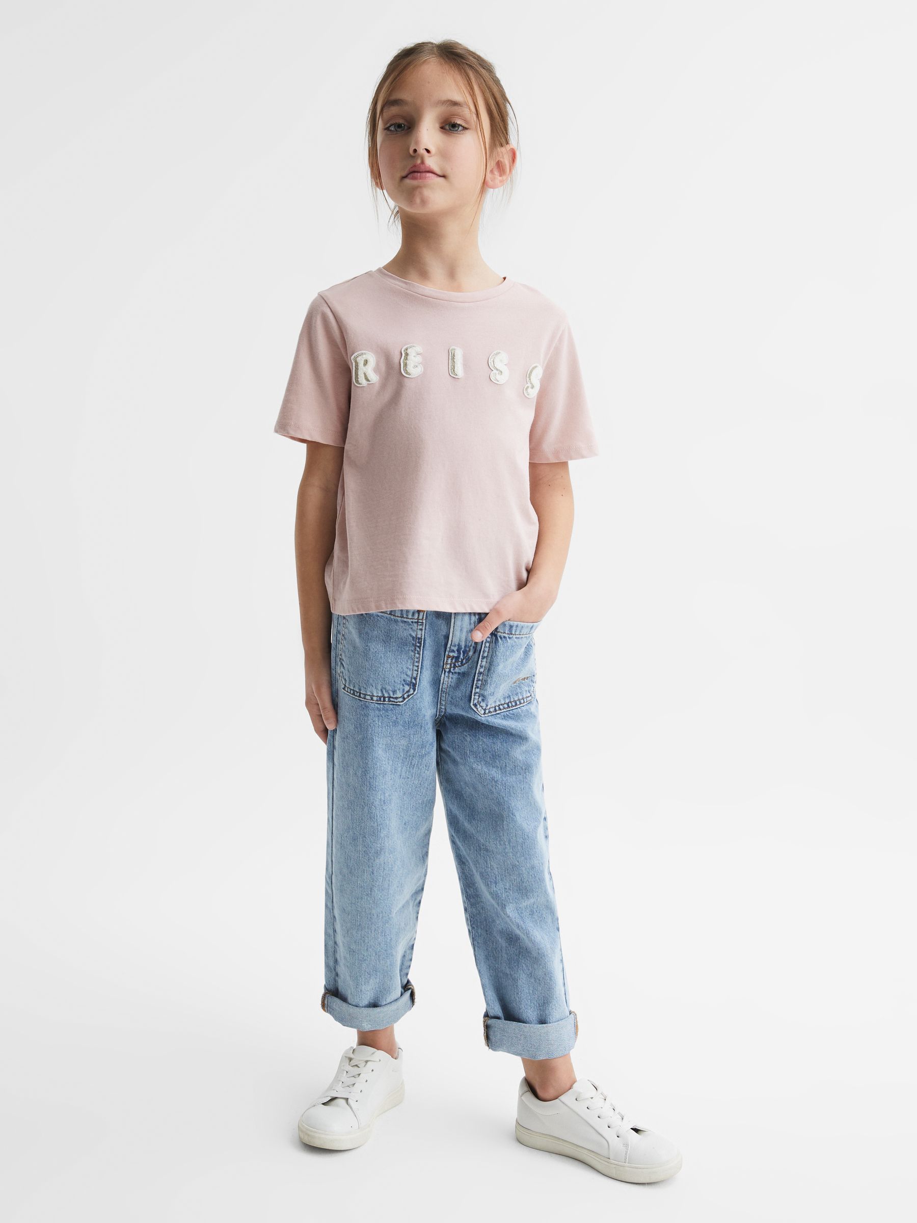 Motif Crew Neck T-Shirt in Pale Pink - Image 3 of 6