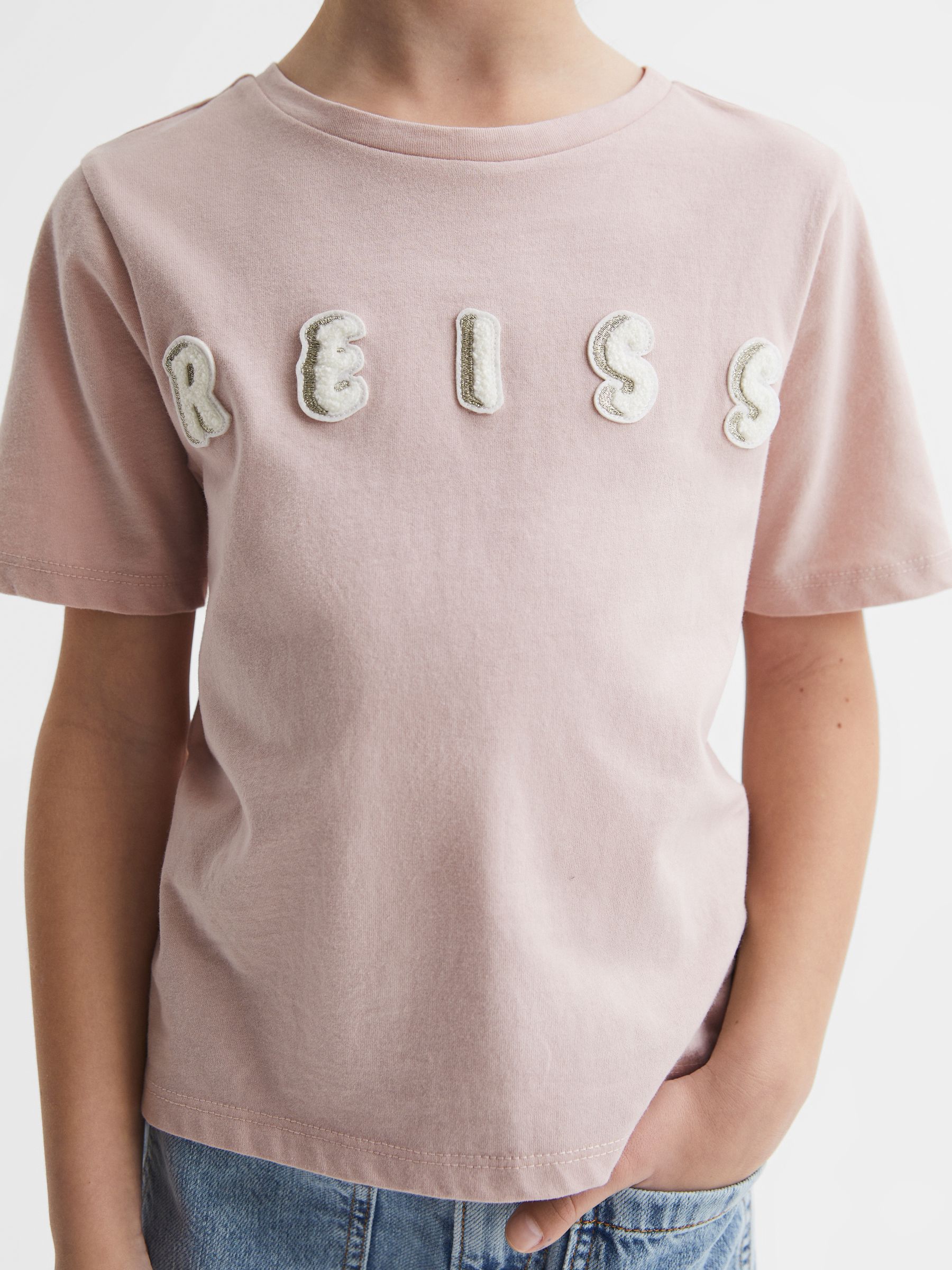Motif Crew Neck T-Shirt in Pale Pink - Image 4 of 6