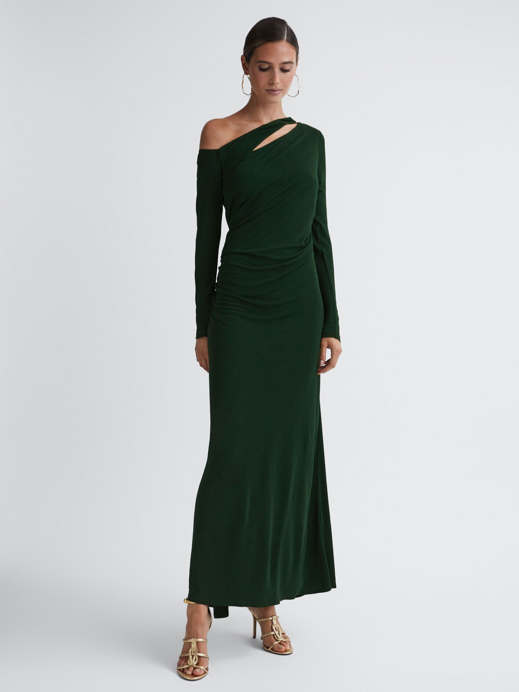 Off-The-Shoulder Cut-Out Maxi Dress in Green - Image 1 of 5