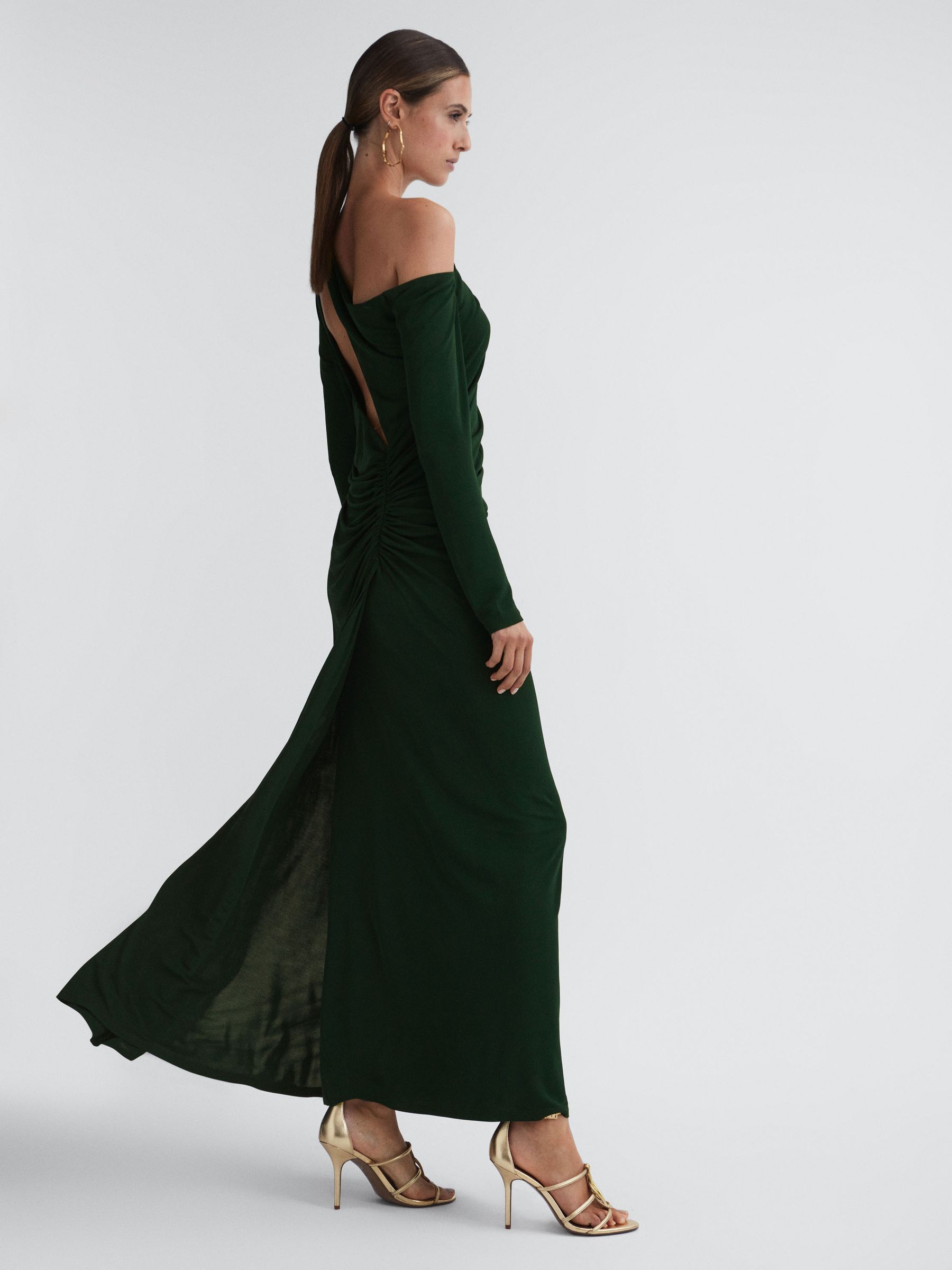 Off-The-Shoulder Cut-Out Maxi Dress in Green - Image 3 of 5