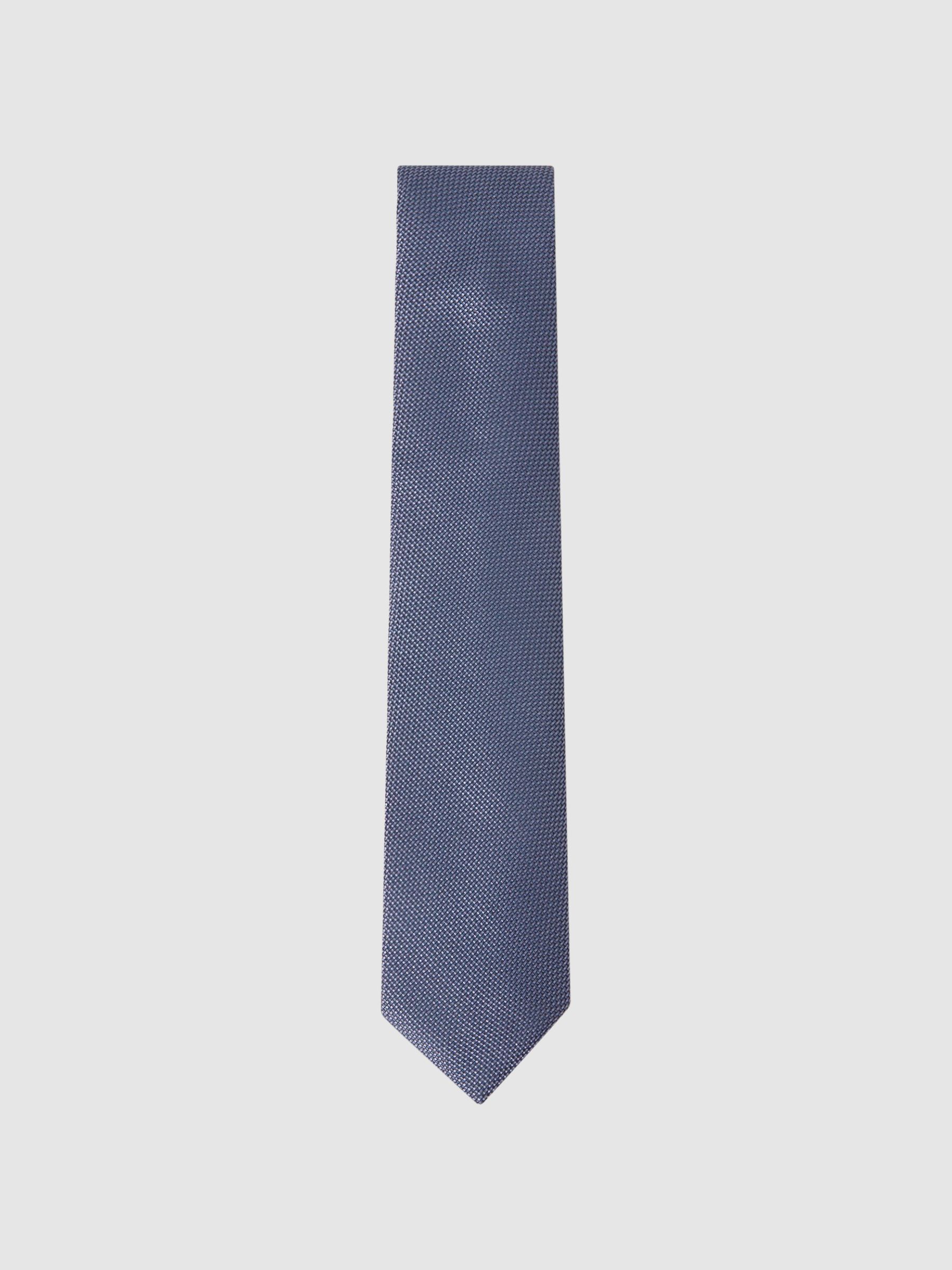 Textured Silk Blend Tie in Airforce Blue - Image 1 of 5 Textured Silk Blend Tie in Airforce Blue - Image 1 of 5
