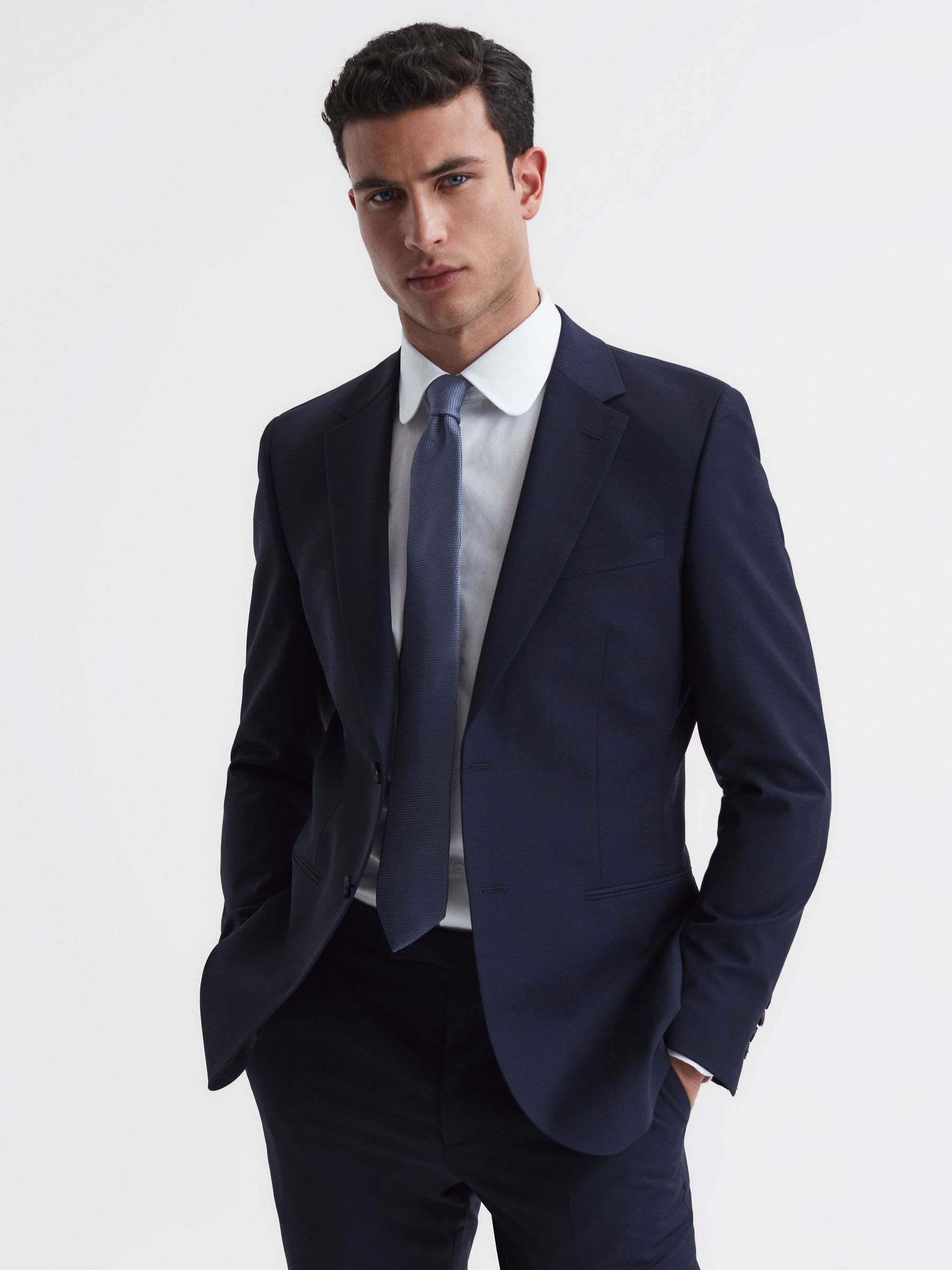 Textured Silk Blend Tie in Airforce Blue - Image 2 of 5