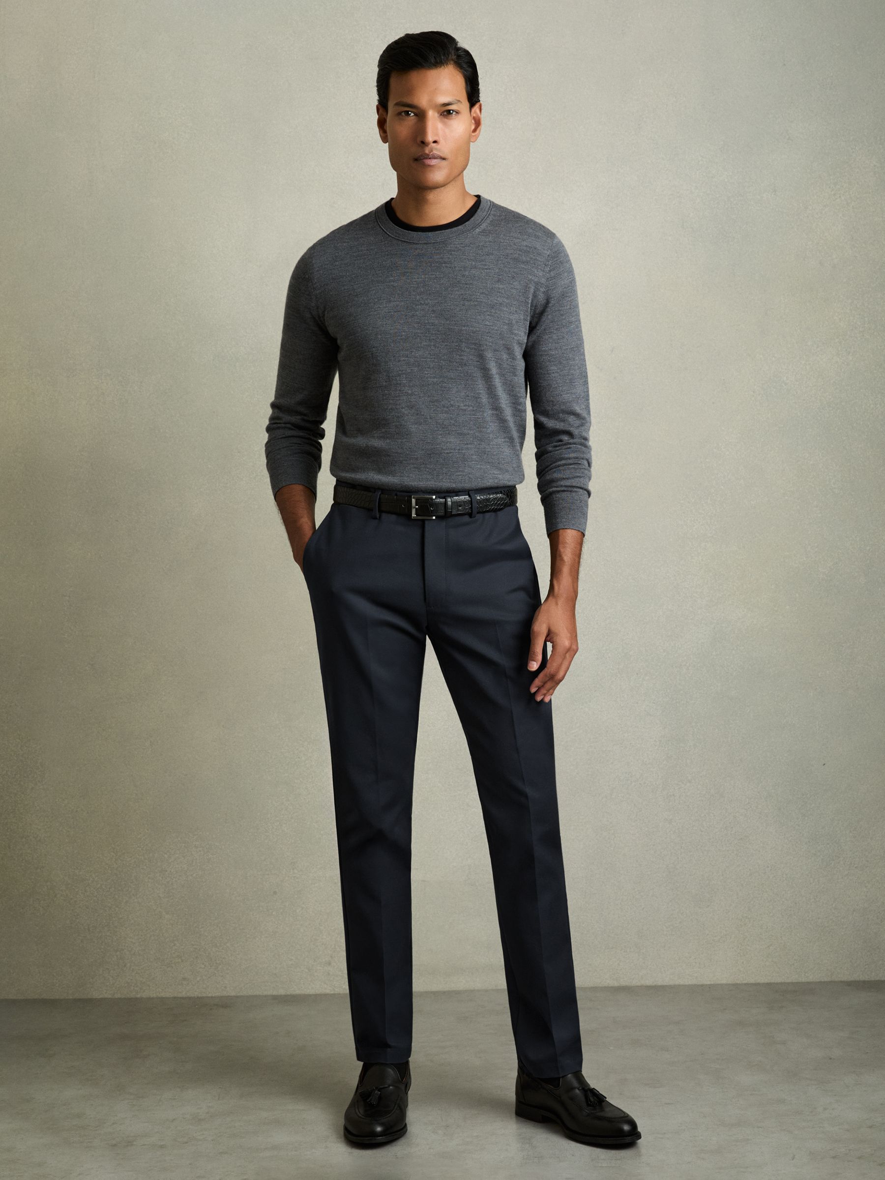 Slim Fit Cotton Blend Chinos in Steel Blue - Image 1 of 7
