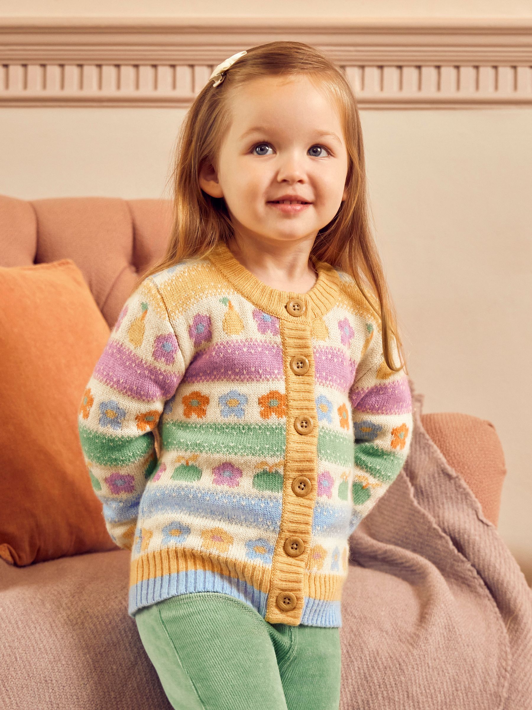 Mustard Yellow Fruit & Floral Fairisle Pattern Cardigan - Image 1 of 5