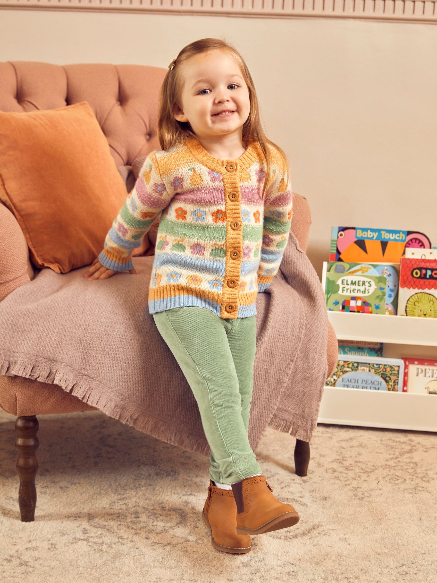 Mustard Yellow Fruit & Floral Fairisle Pattern Cardigan - Image 2 of 5