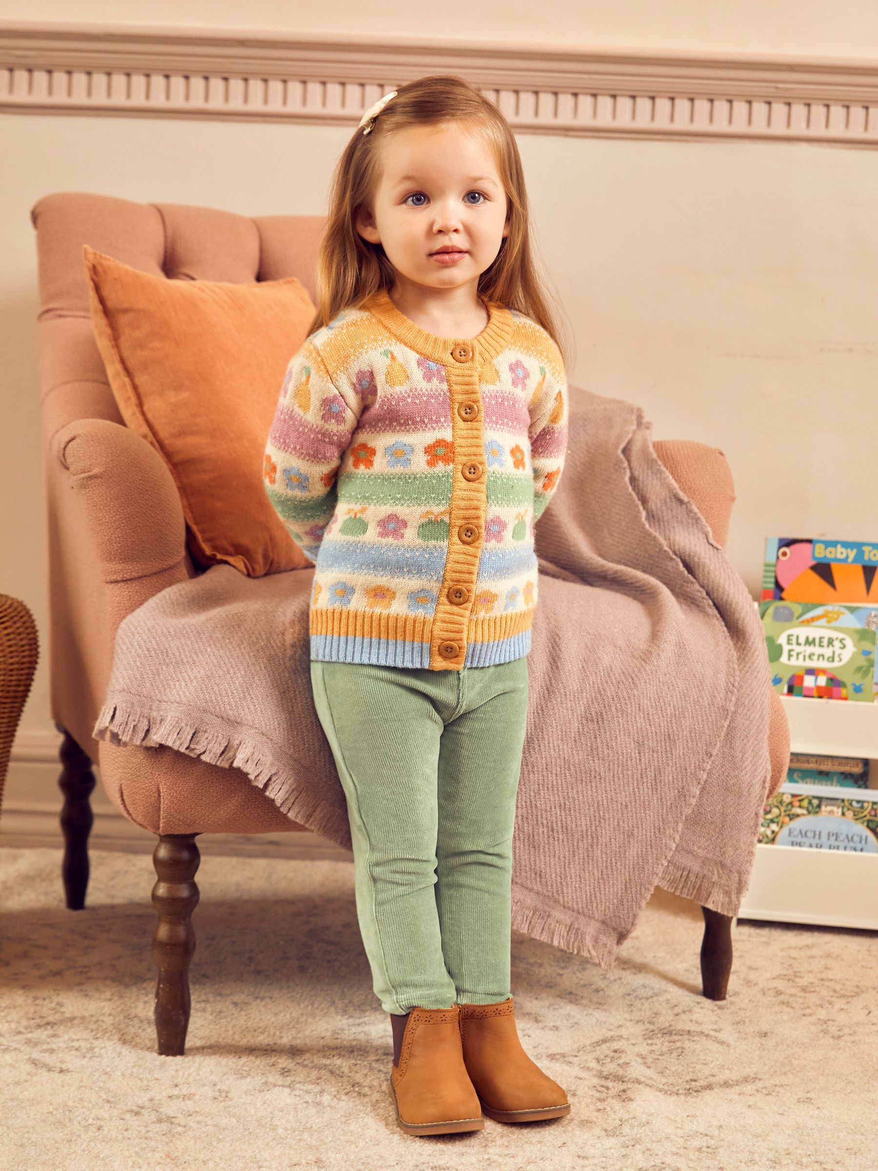 Mustard Yellow Fruit & Floral Fairisle Pattern Cardigan - Image 3 of 5