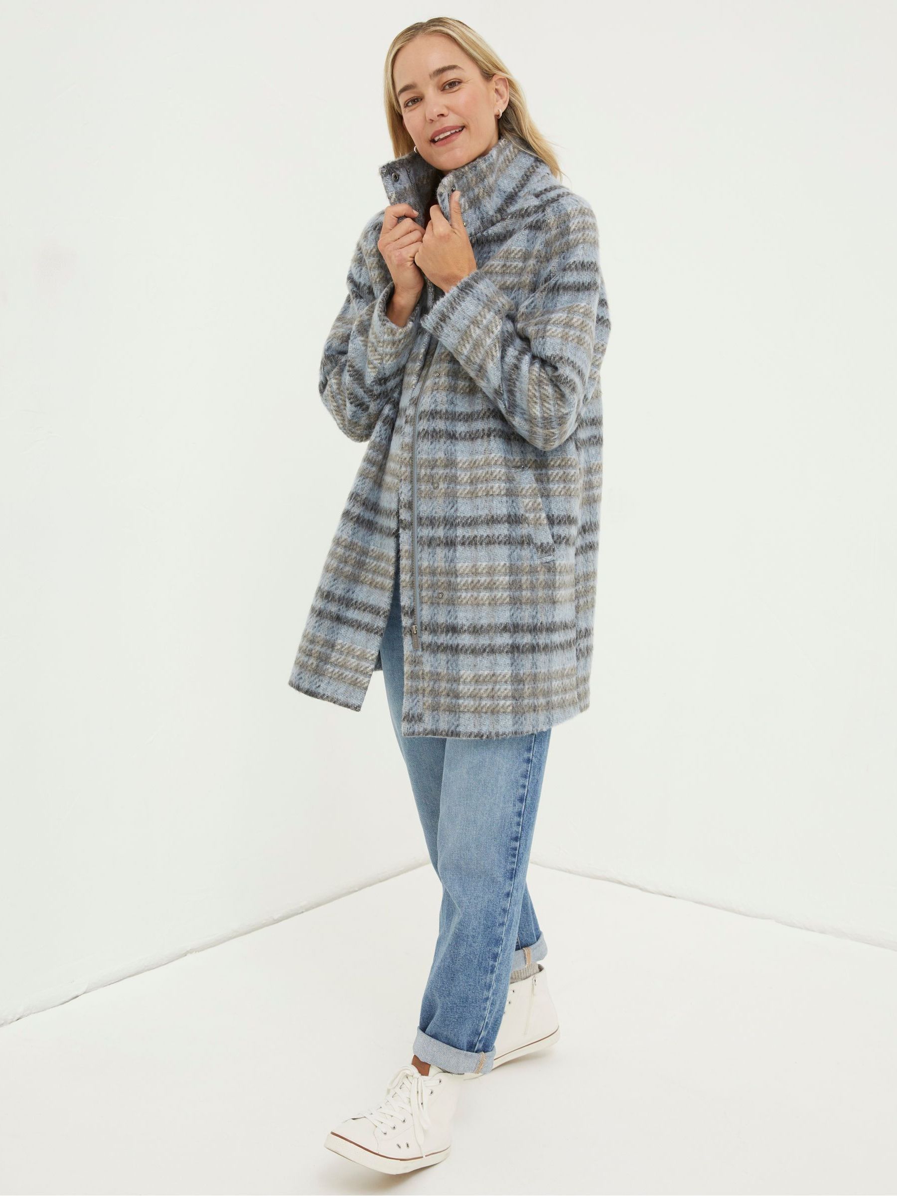 Grey Freya Wool Blend Funnel Coat - Image 1 of 5