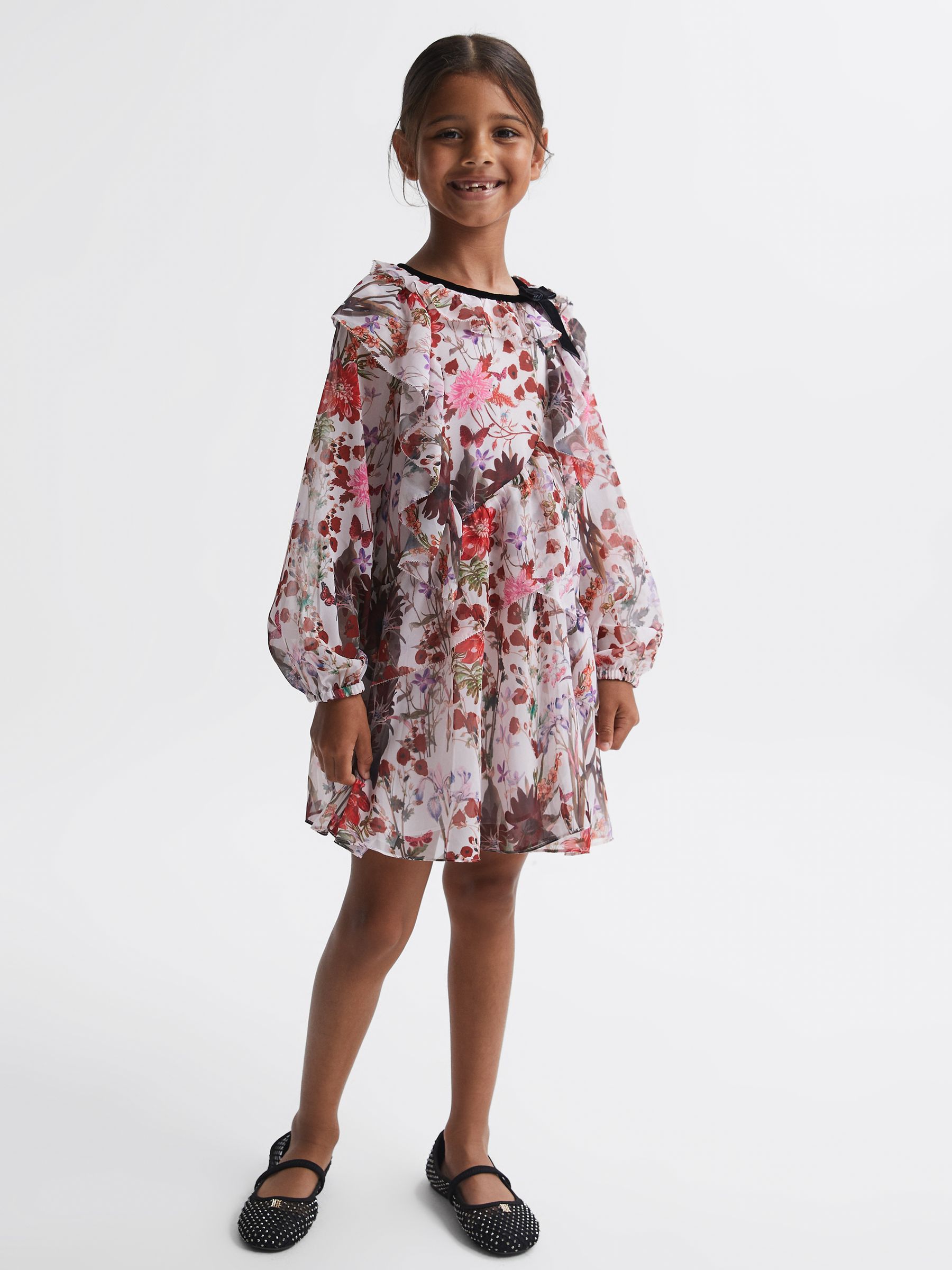 9-14 yrs Floral Frill Bow Dress in Multi - Image 3 of 6