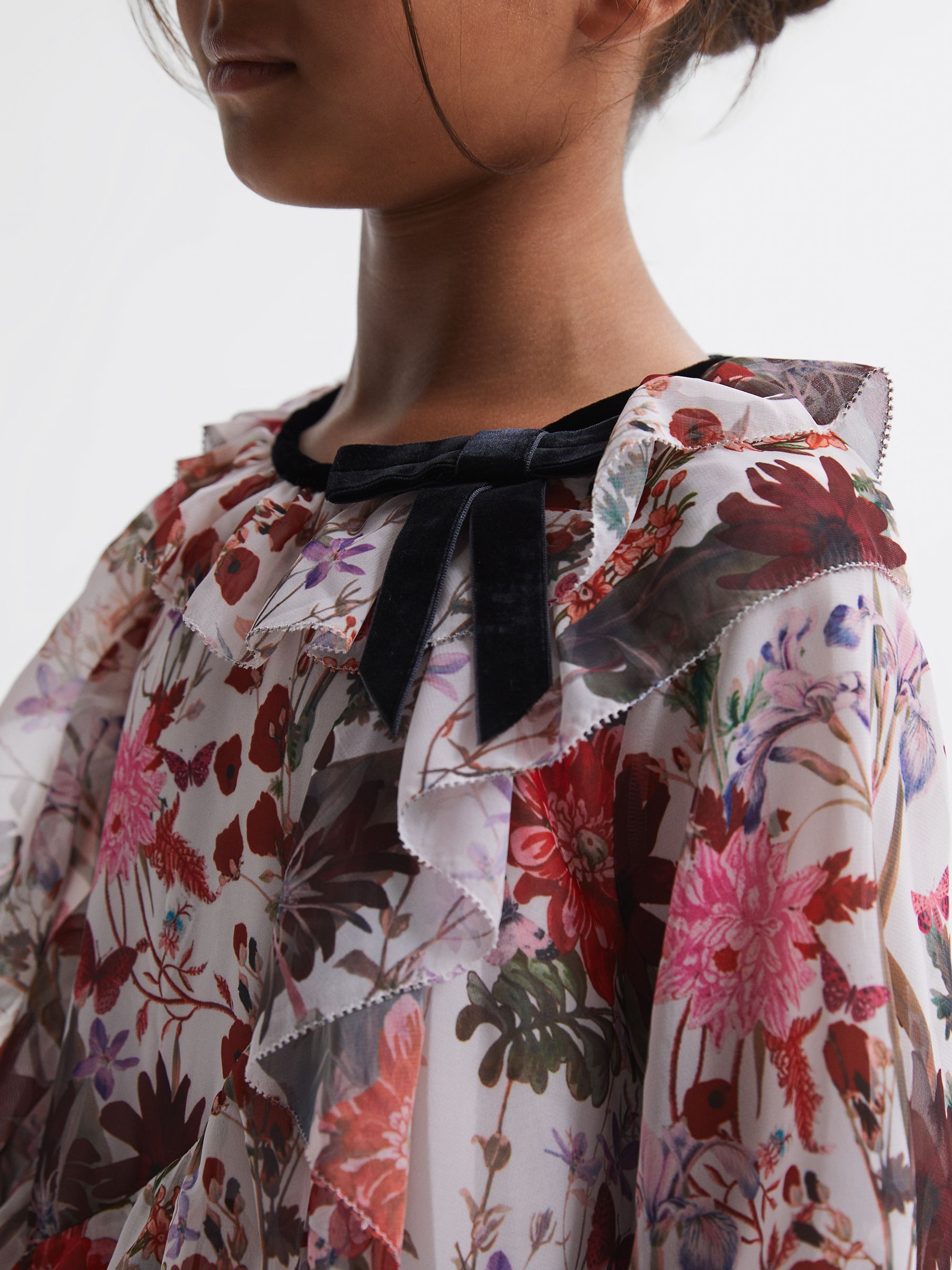 9-14 yrs Floral Frill Bow Dress in Multi - Image 4 of 6