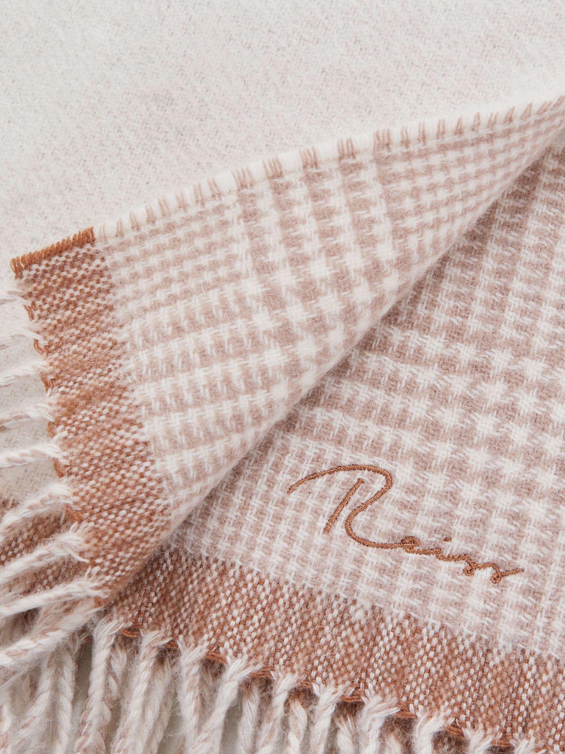 Wool Blend Double-Sided Embroidered Scarf in Biscuit - Image 5 of 5