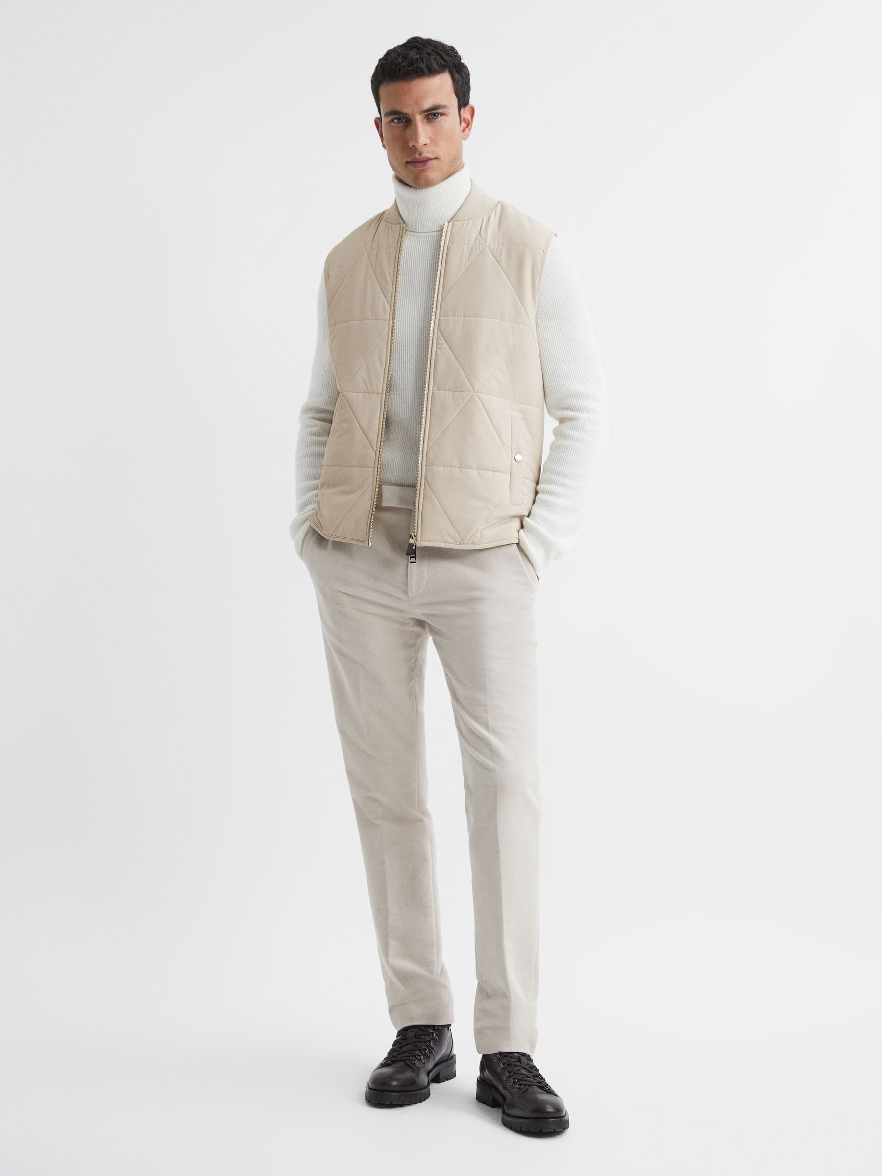 Hybrid Knitted-Quilted Sleeveless Jacket in Stone - Image 3 of 4