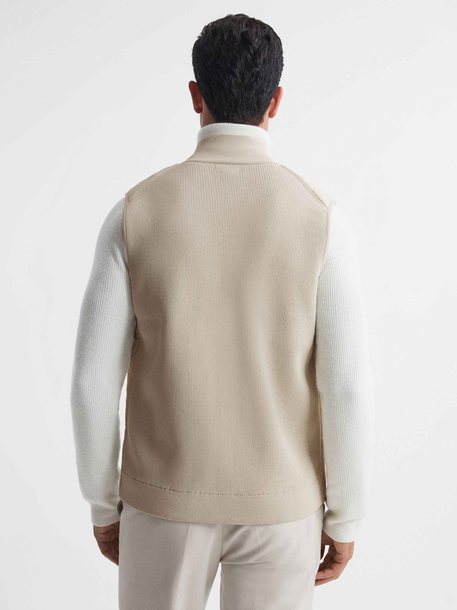 Hybrid Knitted-Quilted Sleeveless Jacket in Stone - Image 4 of 4