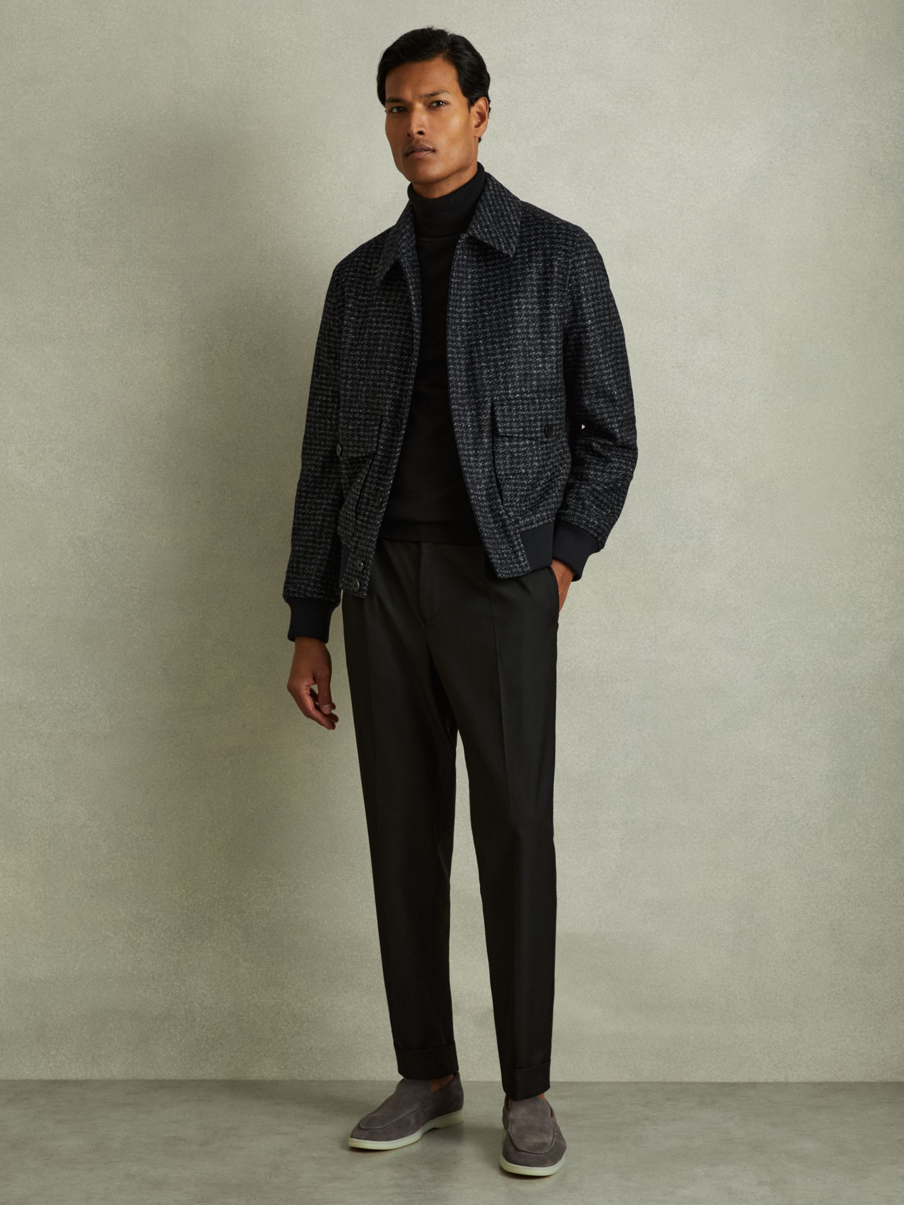 Packer Navy Melange Puppytooth Check Bomber Jacket - Image 4 of 6