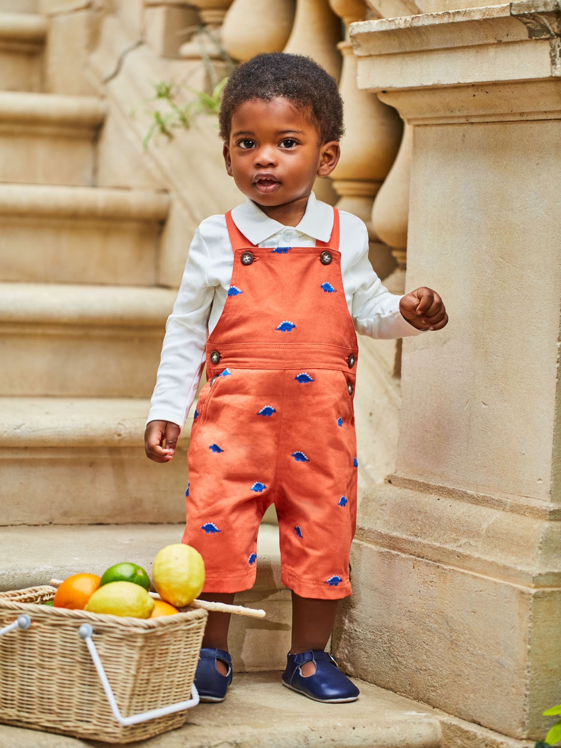 Rust Dinosaur Embroidered Baby Dungarees - Image 1 of 4
