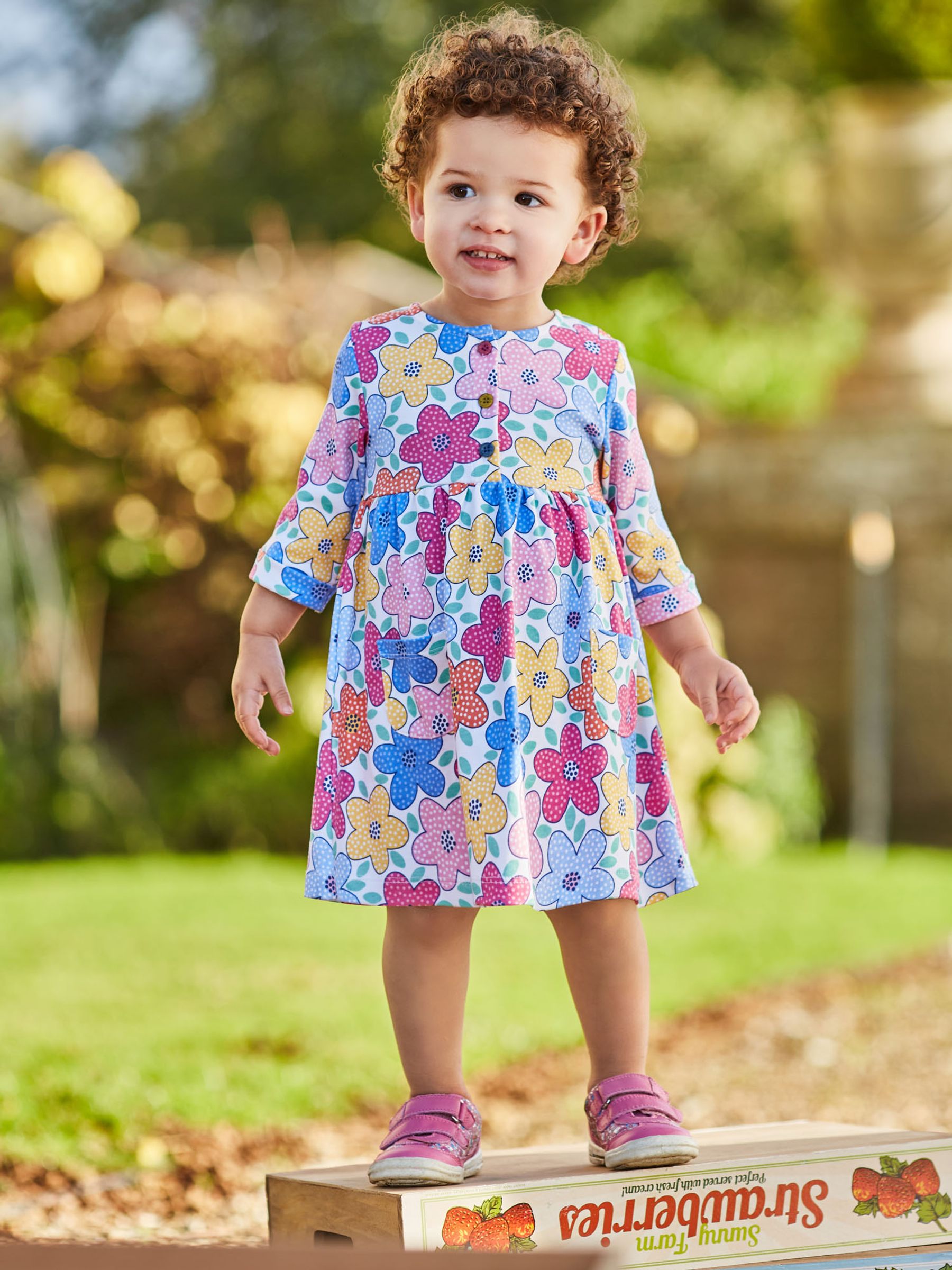 White Girls' Bold Floral Print Dress - Image 4 of 4