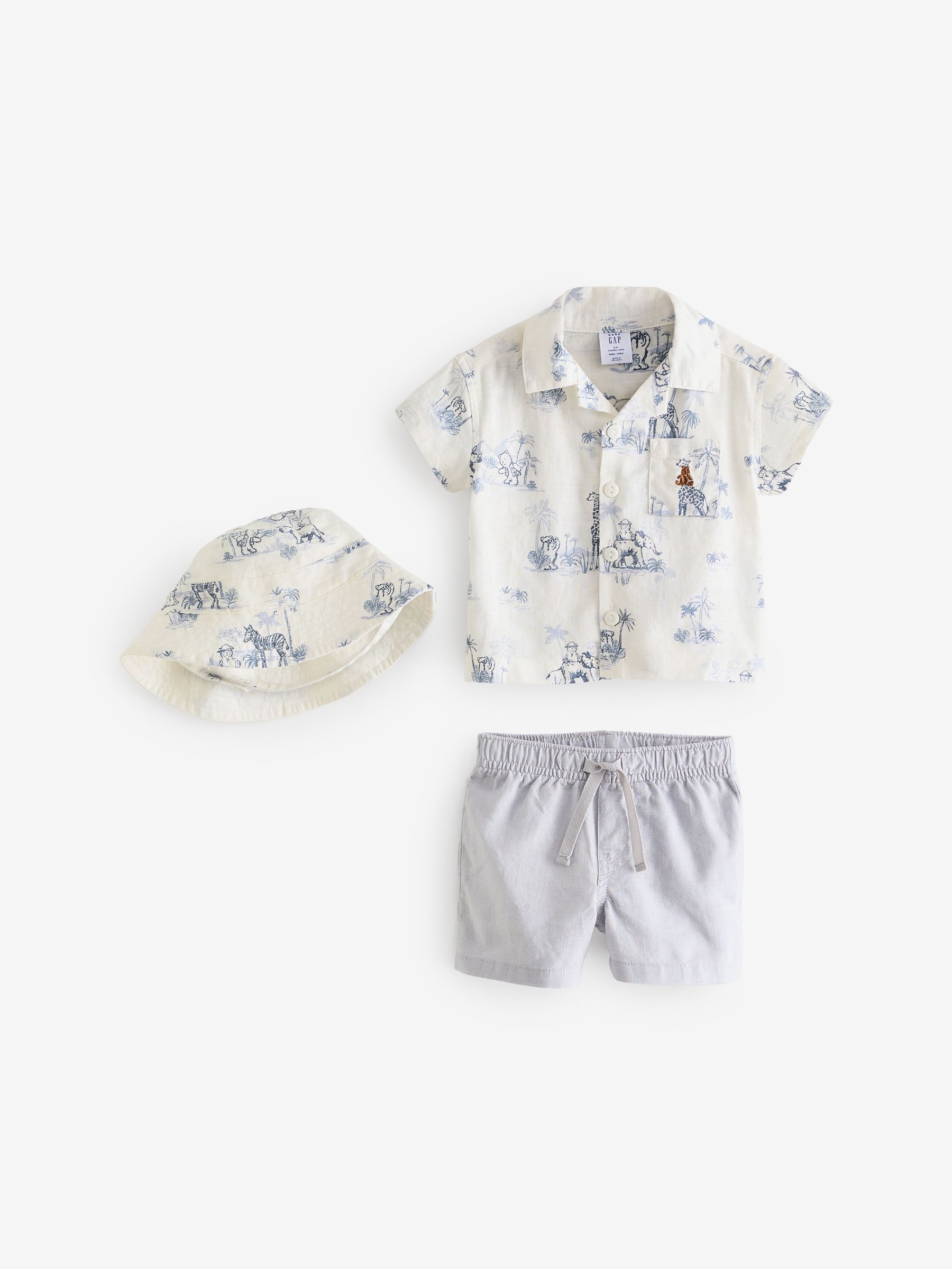 White Brannan Bear Print Shirt, Shorts & Hat Set (Newborn-24mths) - Image 1 of 6