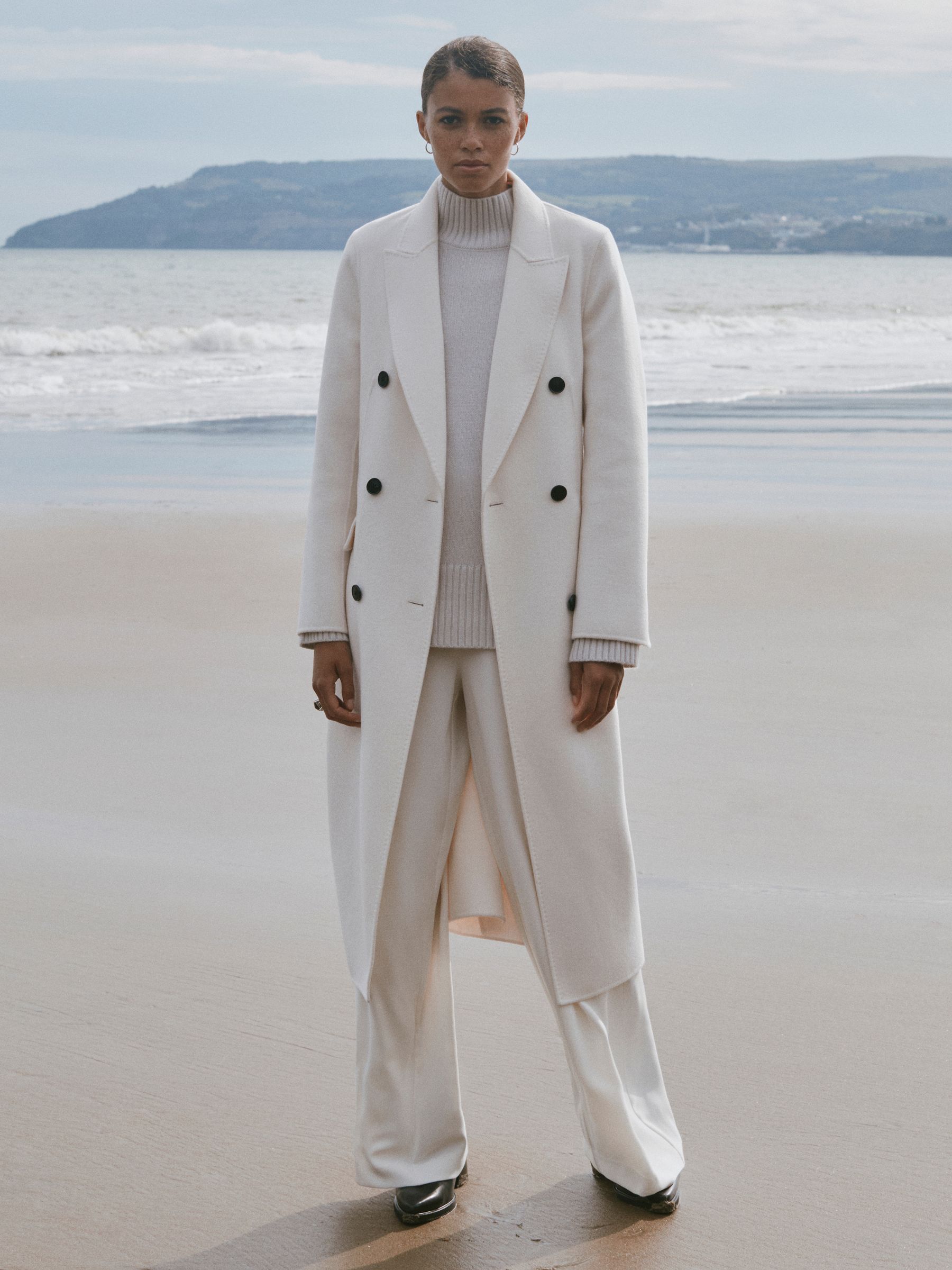 Relaxed Wool Blend Blindseam Belted Coat in Cream - Image 1 of 6