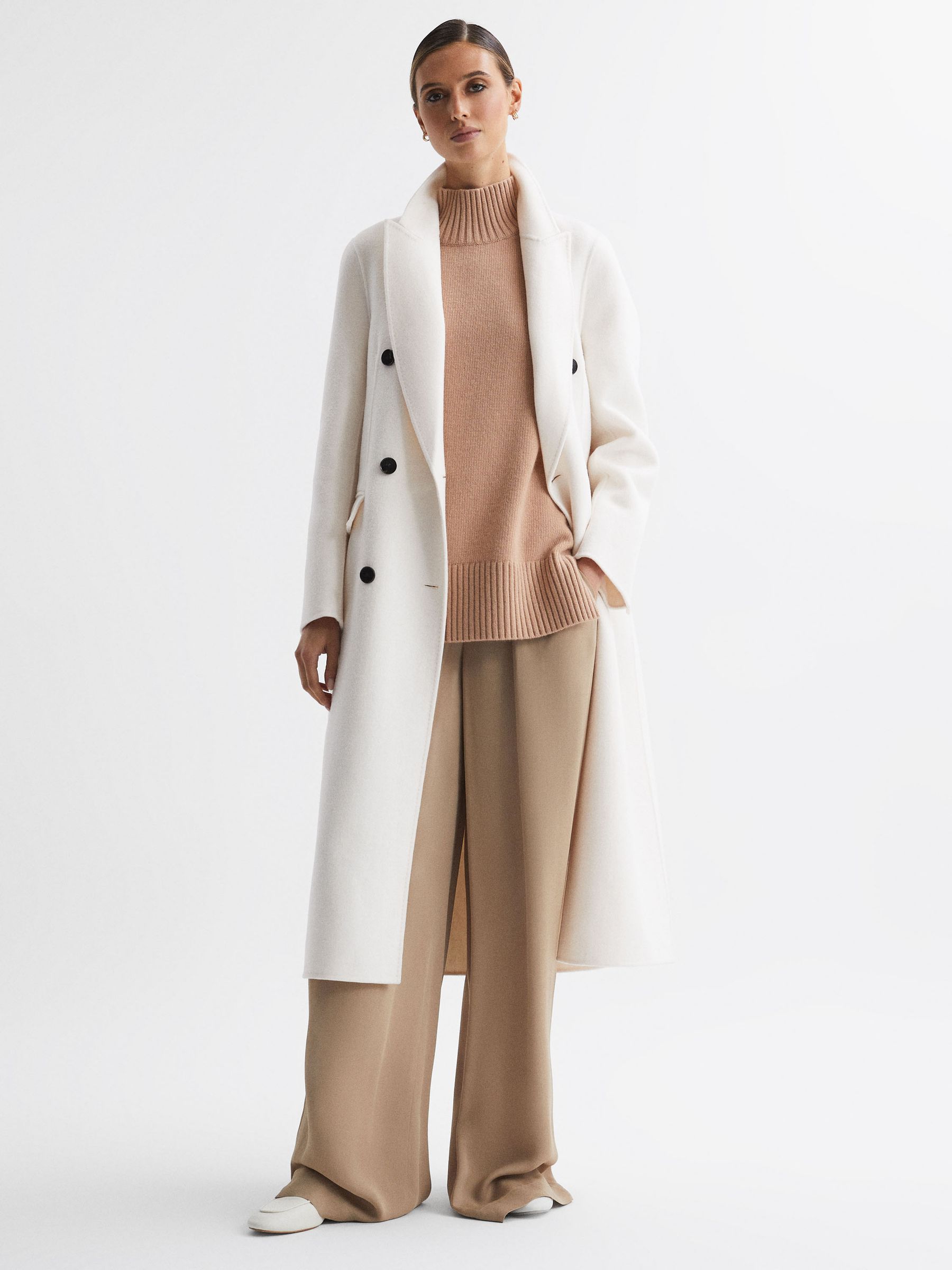 Relaxed Wool Blend Blindseam Belted Coat in Cream - Image 6 of 6