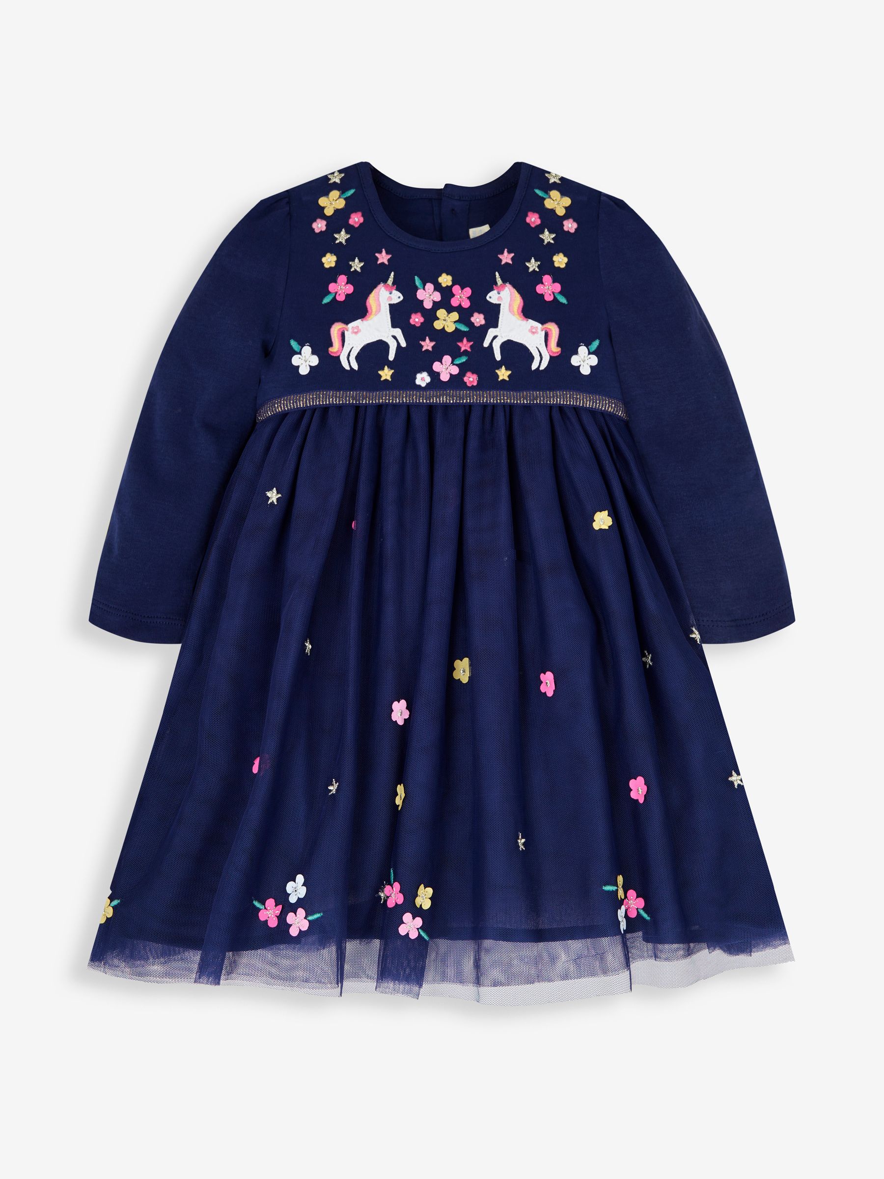 Navy Unicorn Embroidered Party Dress - Image 1 of 6