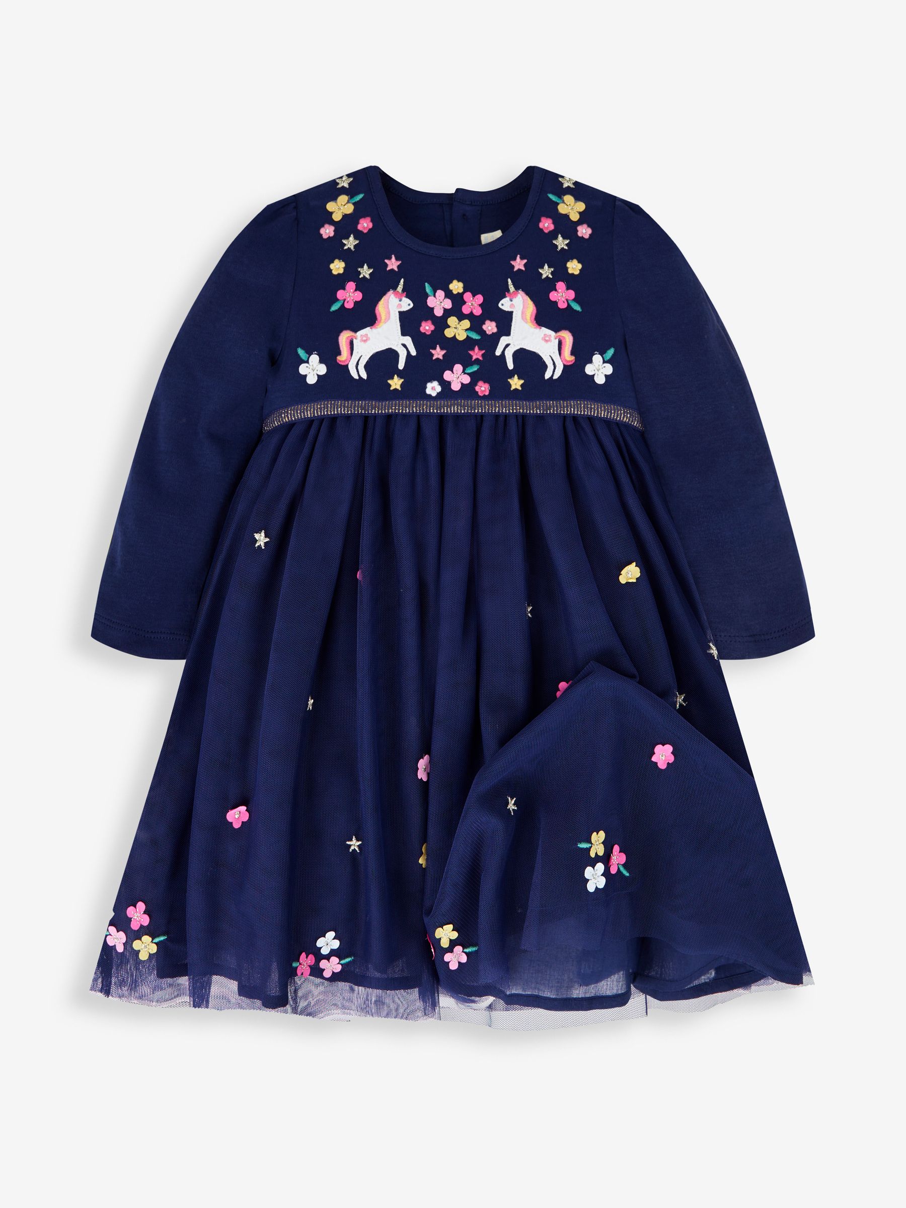 Navy Unicorn Embroidered Party Dress | JoJo Maman Bébé USA