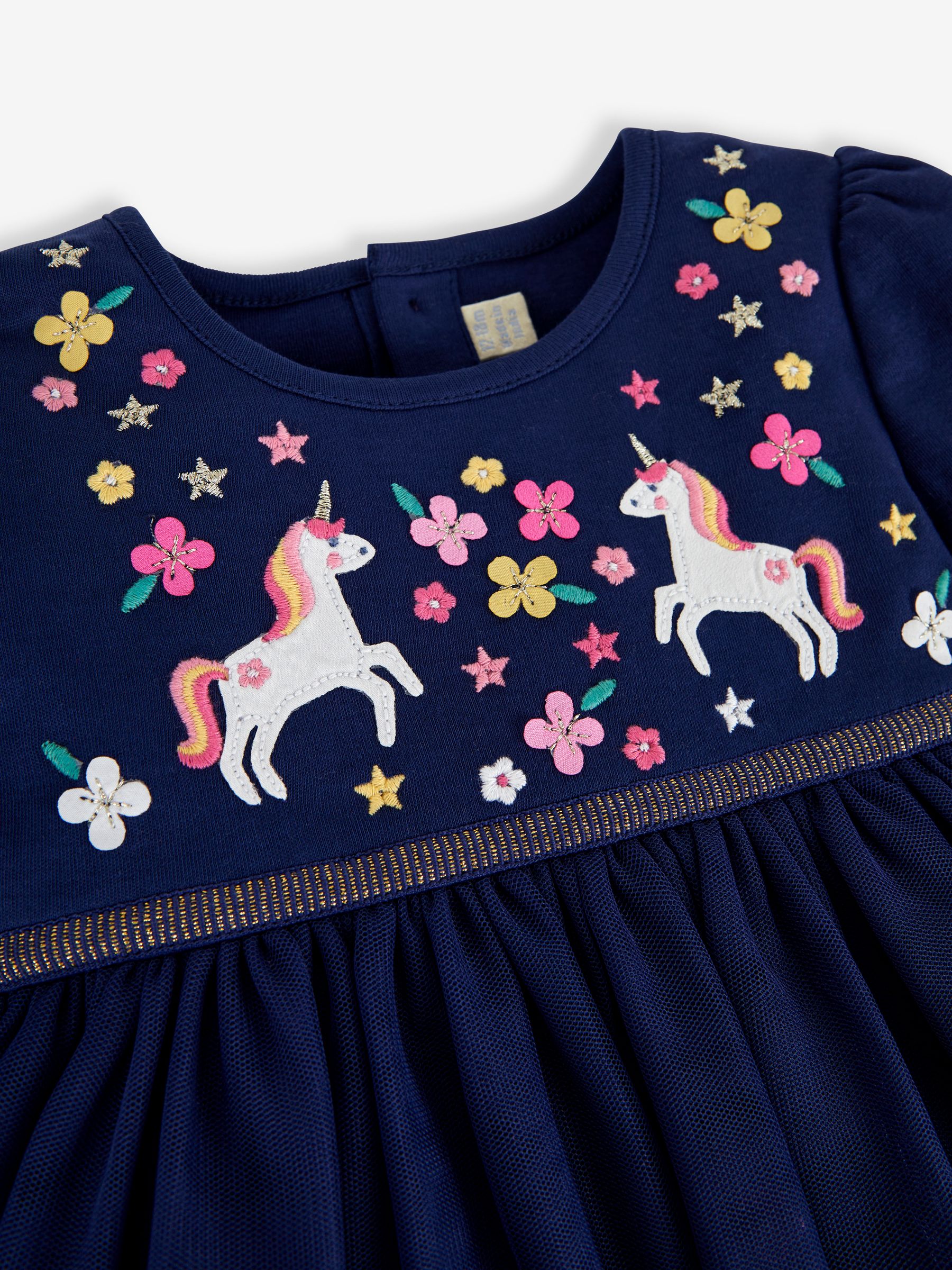 Navy Unicorn Embroidered Party Dress - Image 3 of 6