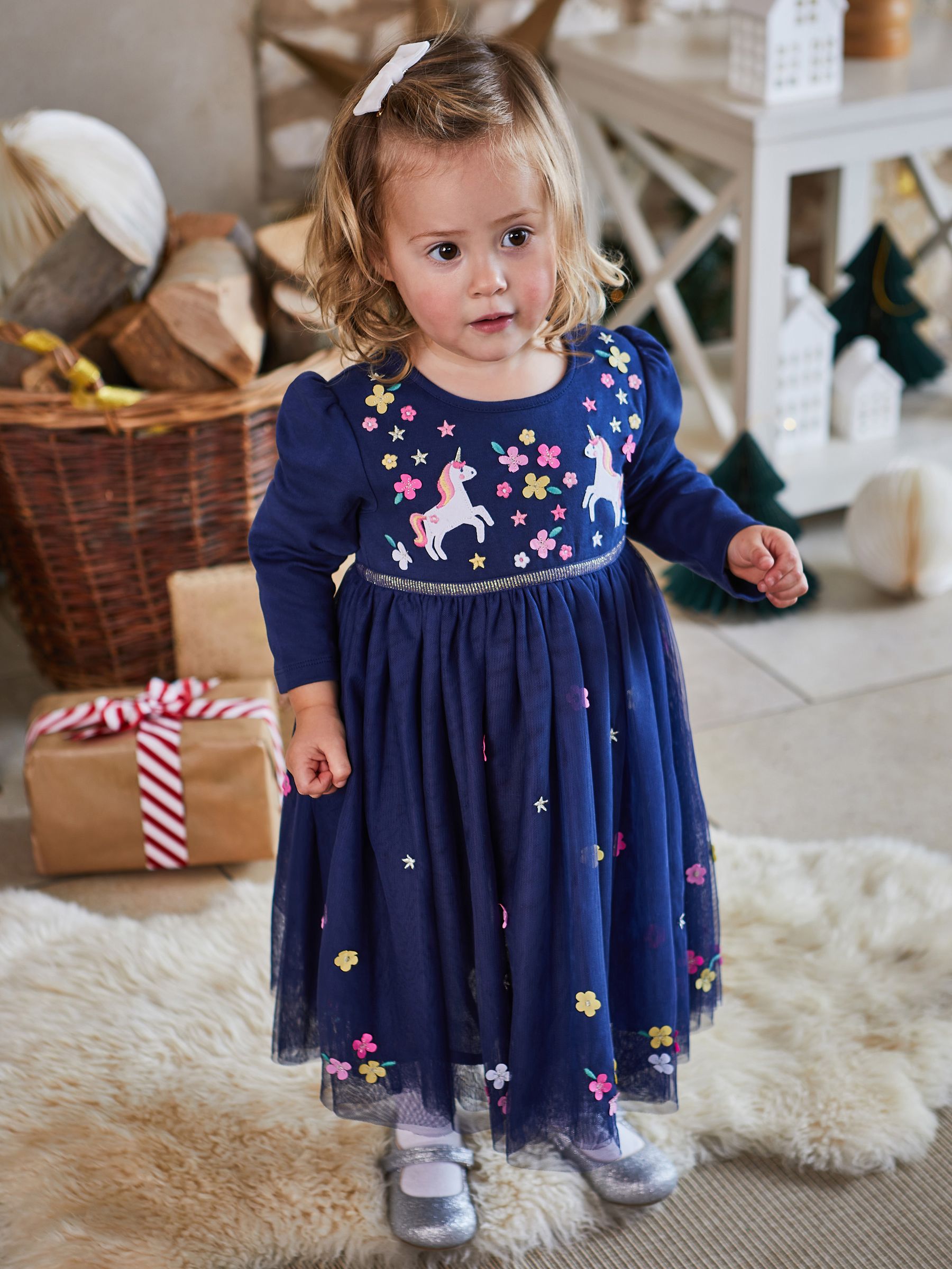 Navy Unicorn Embroidered Party Dress | JoJo Maman Bébé USA