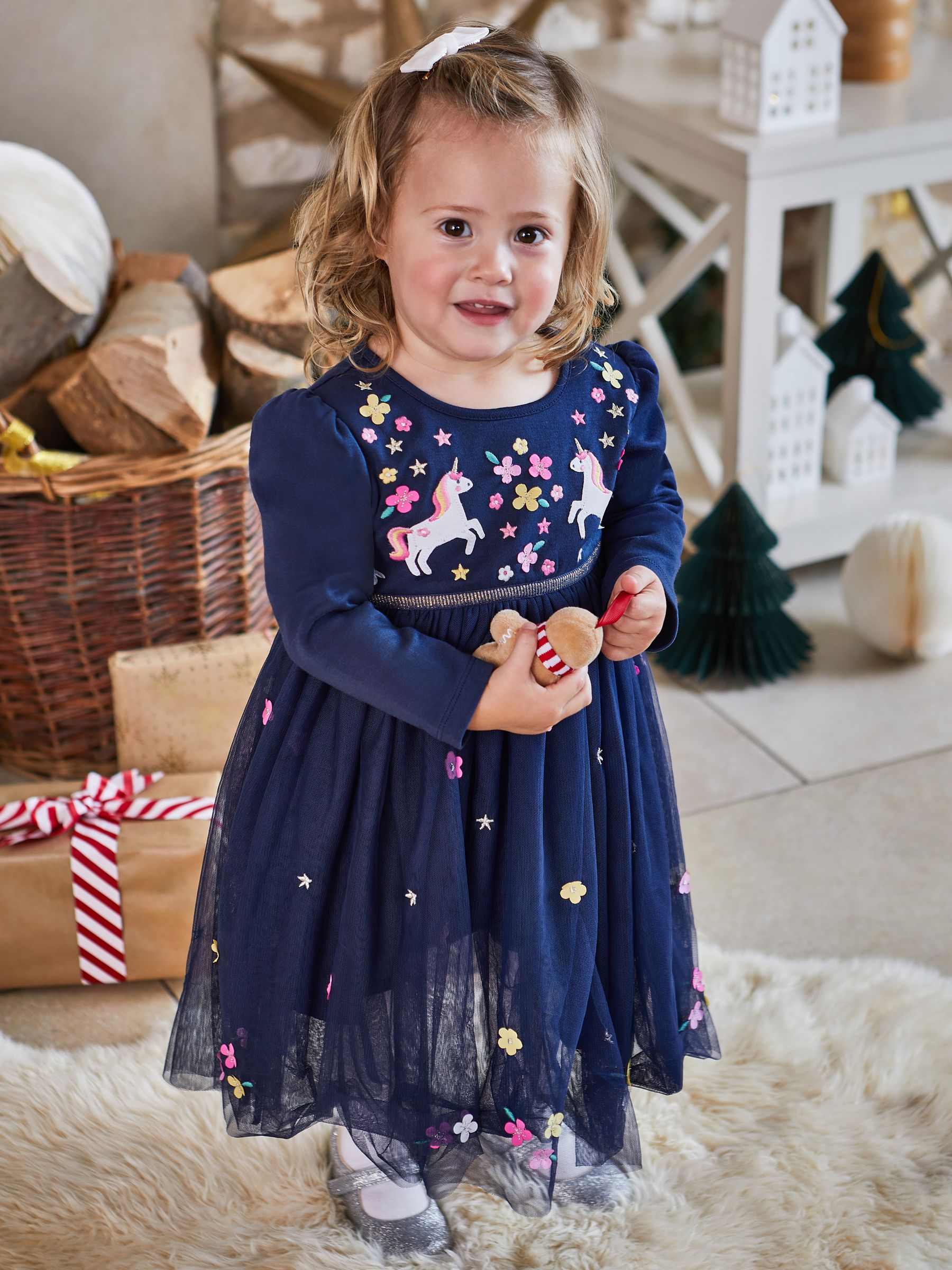Navy Unicorn Embroidered Party Dress - Image 6 of 6