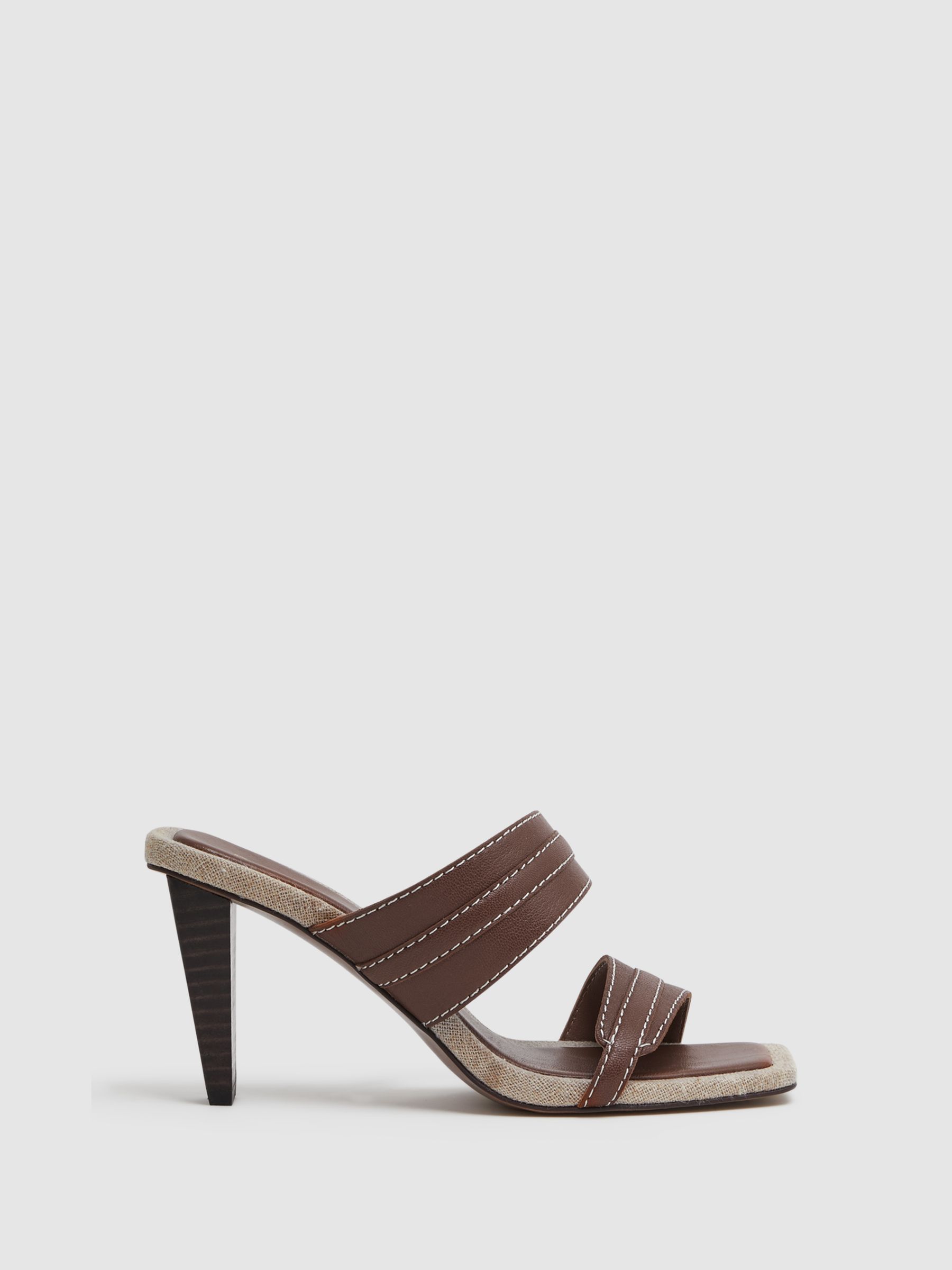 Leather Strap Heeled Mules in Tan - Image 1 of 5