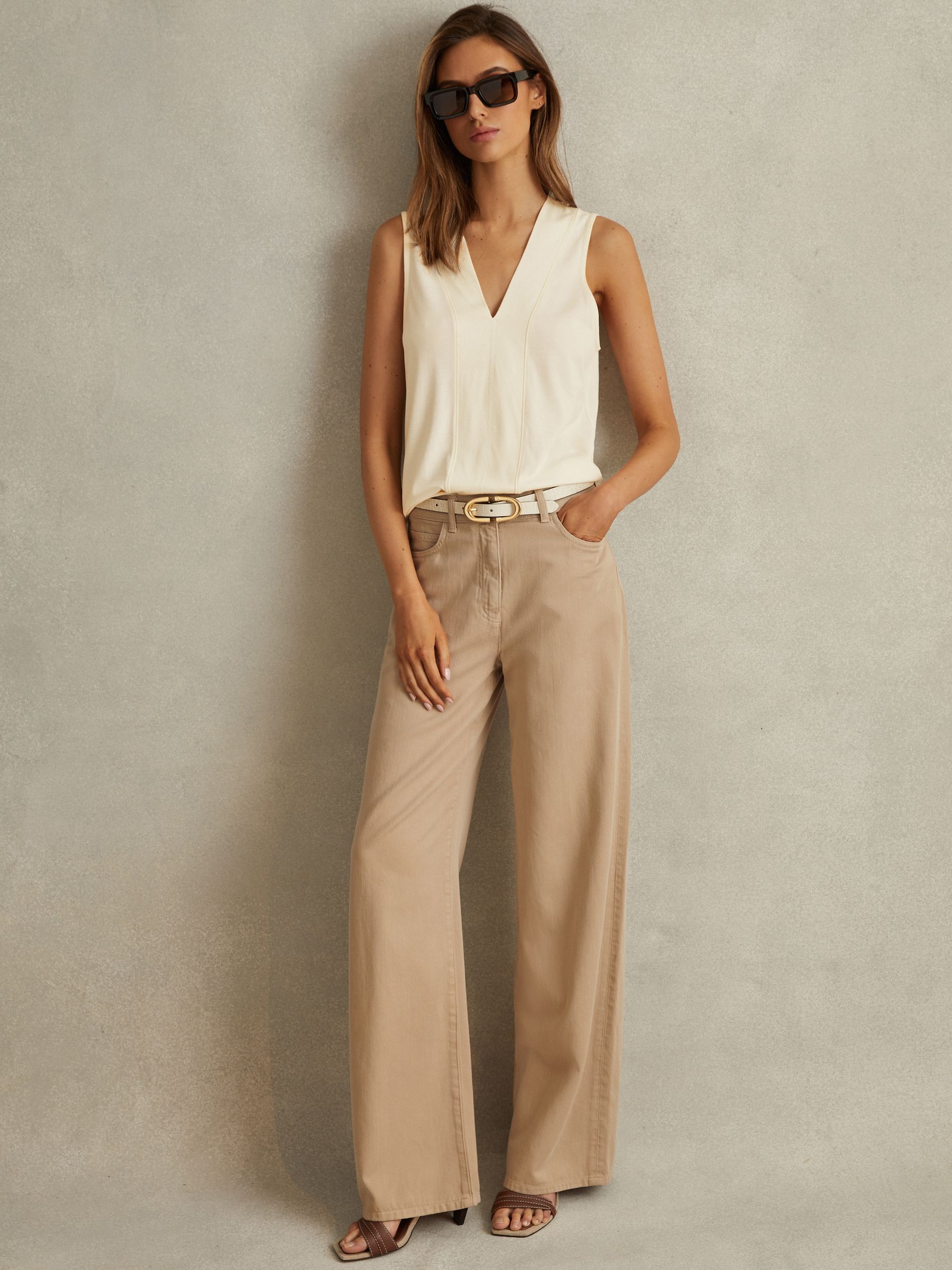 Leather Strap Heeled Mules in Tan - image 1