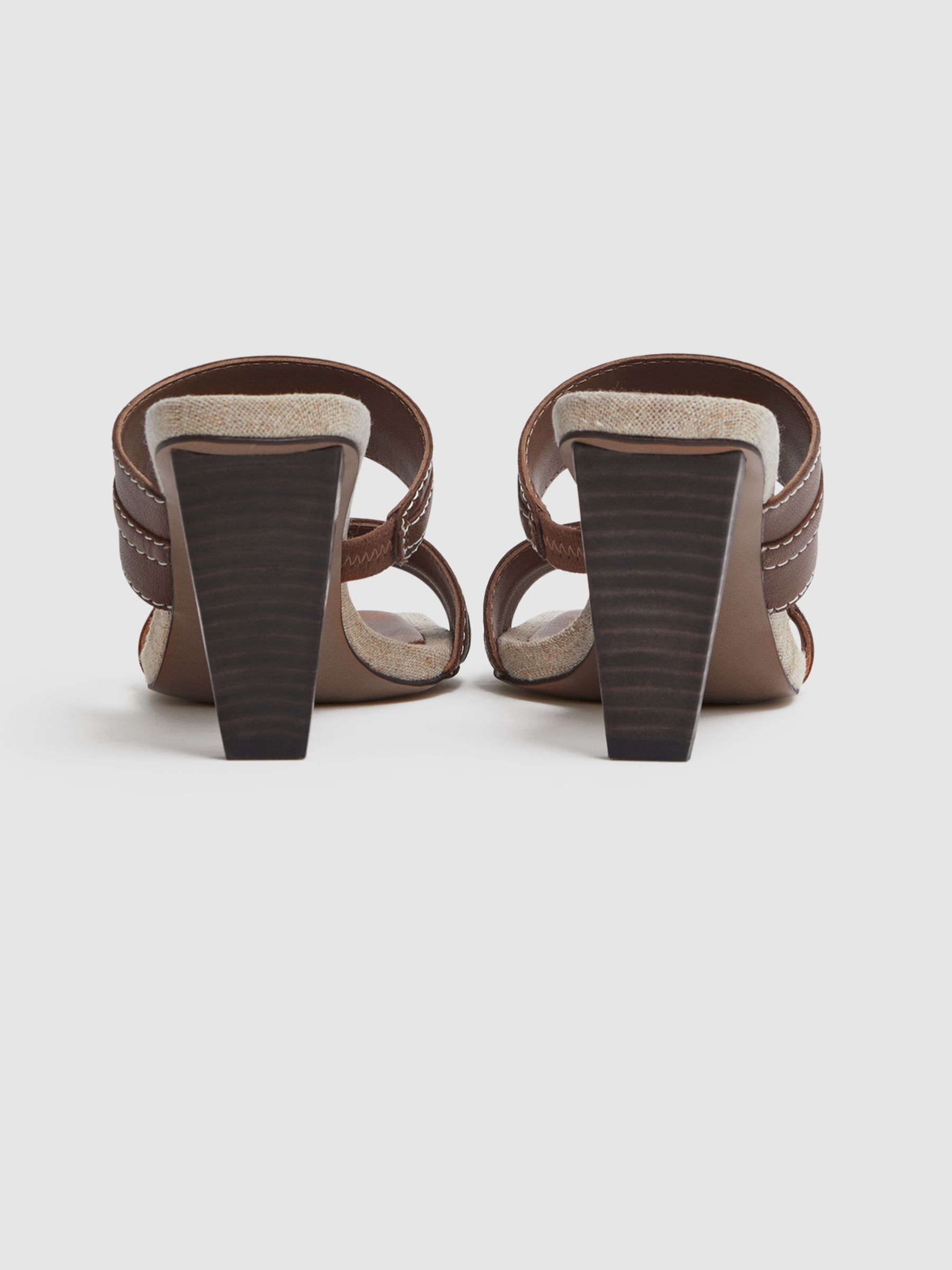 Leather Strap Heeled Mules in Tan - image 2