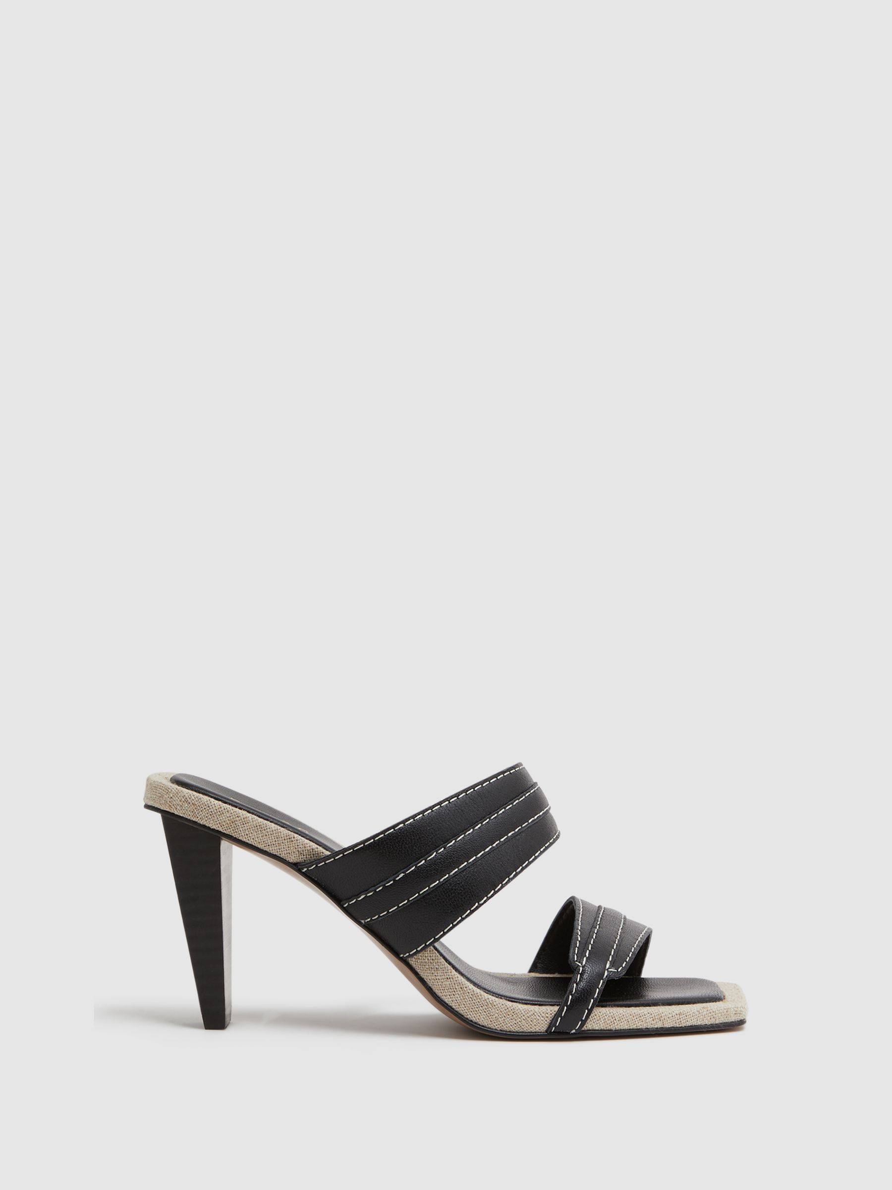 Leather Strap Heeled Mules in Black - Image 1 of 5