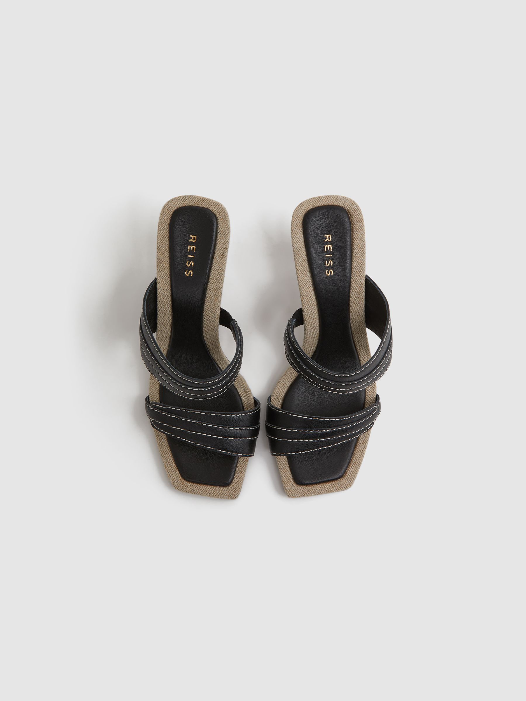 Leather Strap Heeled Mules in Black - Image 3 of 5