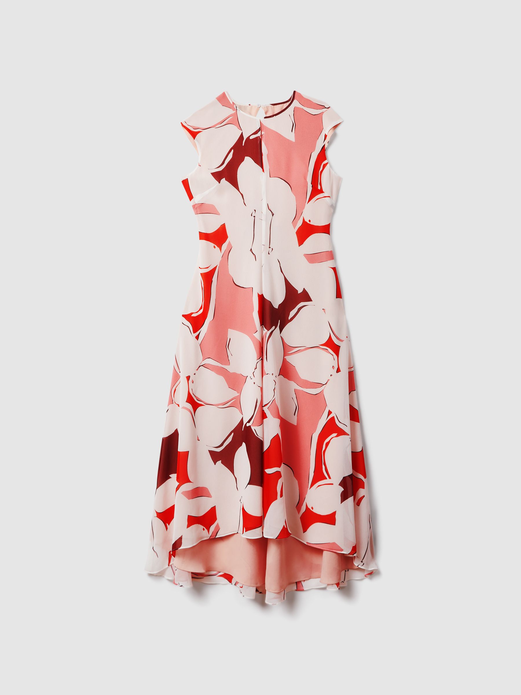 Printed Open Back Midi Dress in Red - Image 2 of 6