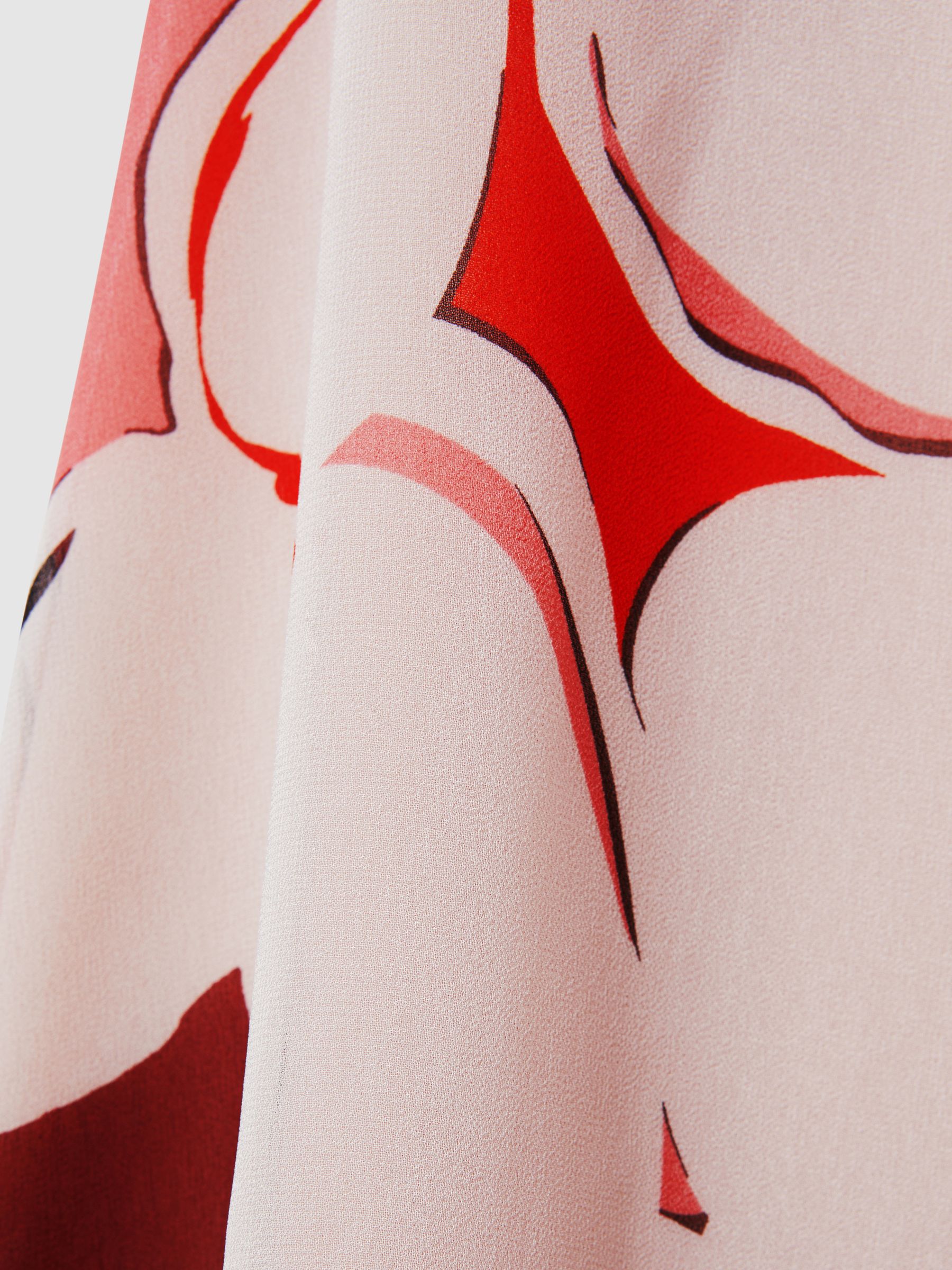 Printed Open Back Midi Dress in Red - Image 5 of 6