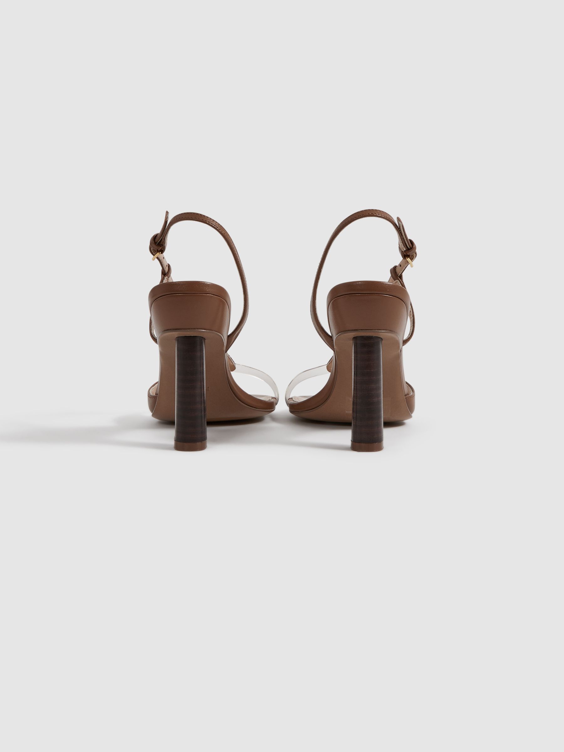 Leather Clear Strap Block Heels in Tan - Image 4 of 5