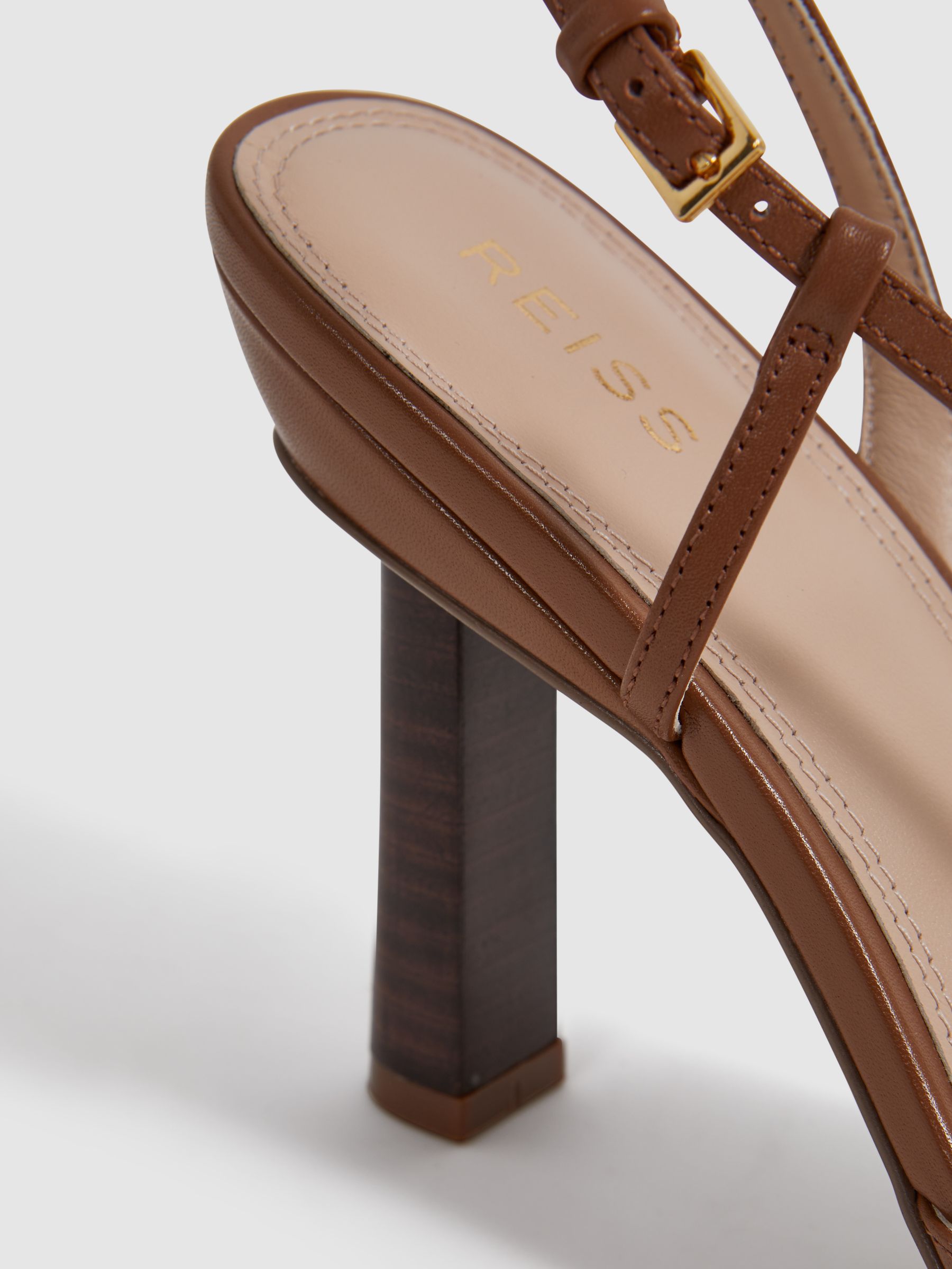 Leather Clear Strap Block Heels in Tan - Image 5 of 5