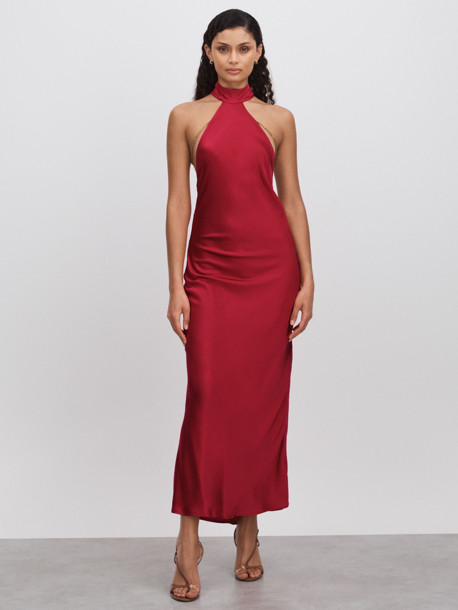 Radhika Deep Red Savannah Morrow Peace Silk Chain Detail Maxi Dress - Image 1 of 5