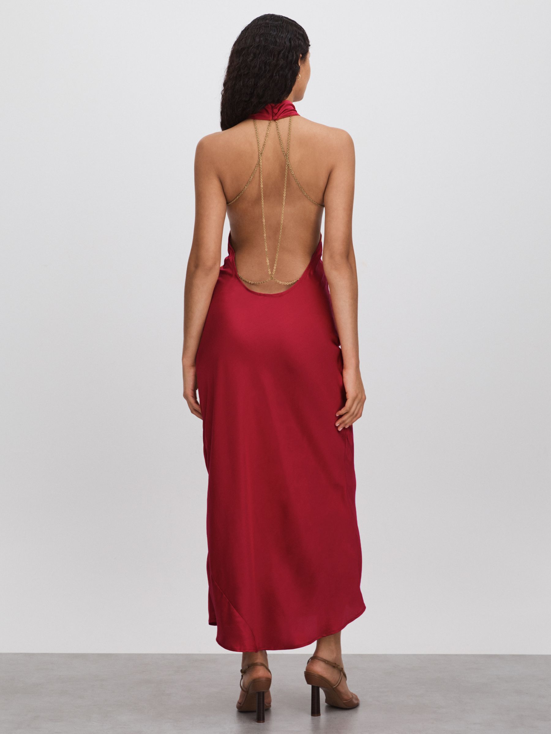 Radhika Deep Red Savannah Morrow Peace Silk Chain Detail Maxi Dress - Image 4 of 5