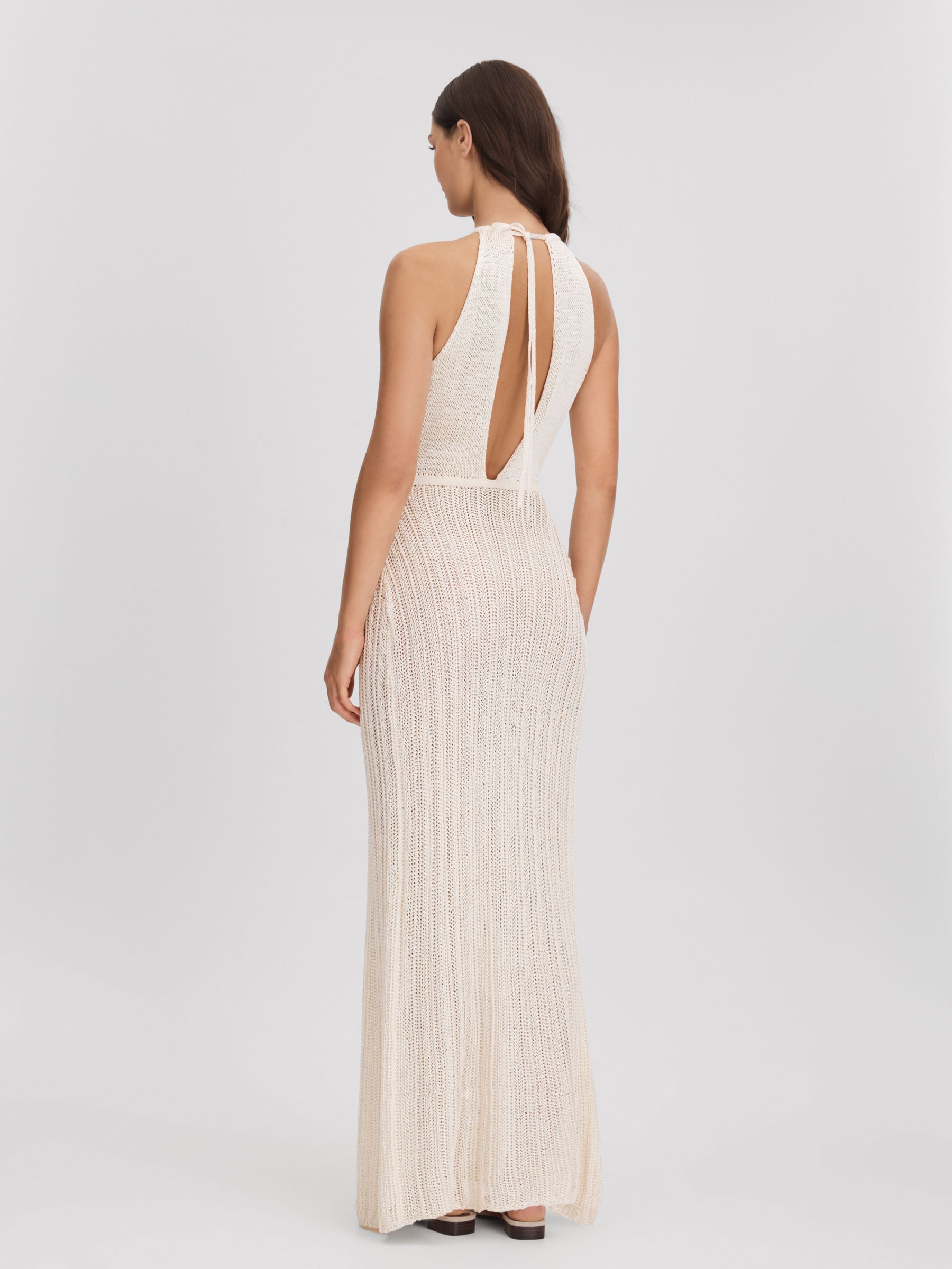 Savannah Morrow Ivory Sheer Knitted Maxi Dress in Ivory - Image 4 of 5
