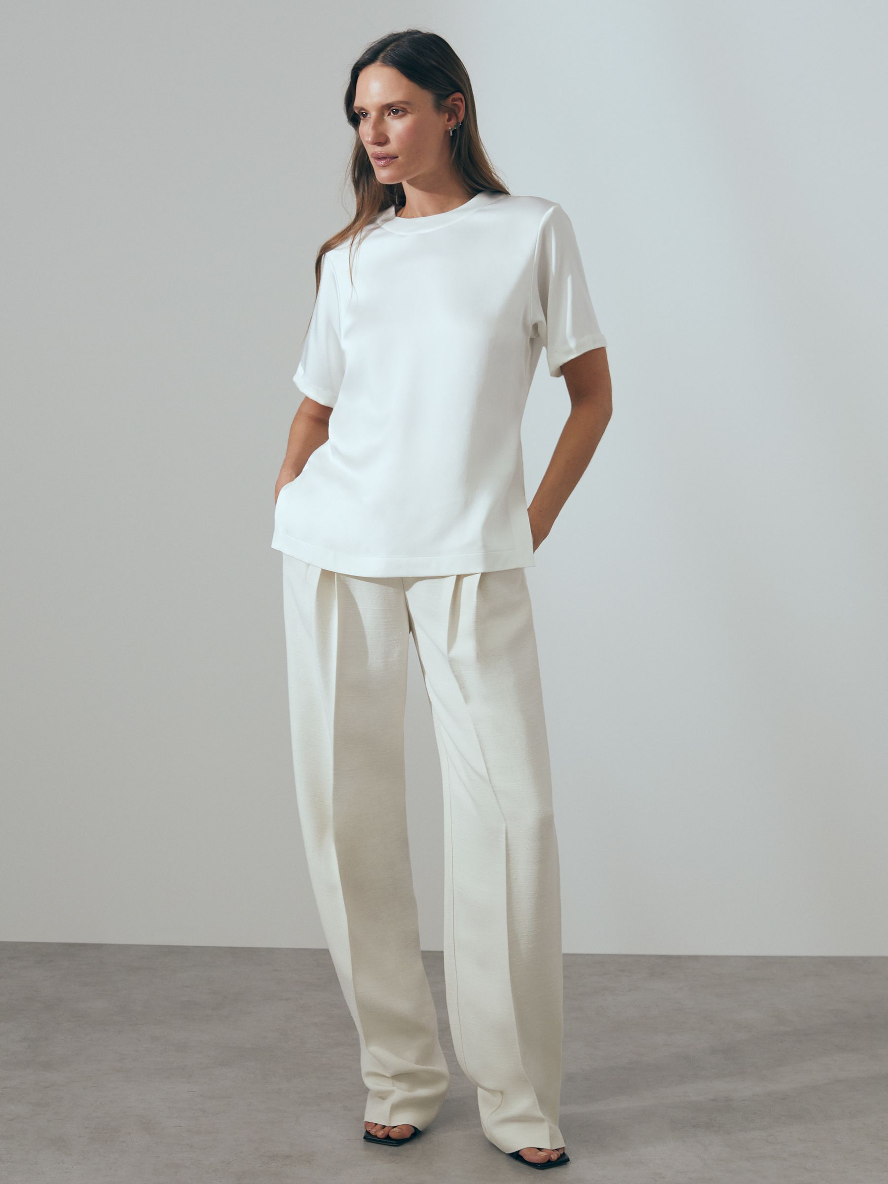 Atelier Satin Crew Neck Blouse in Ivory - Image 3 of 5