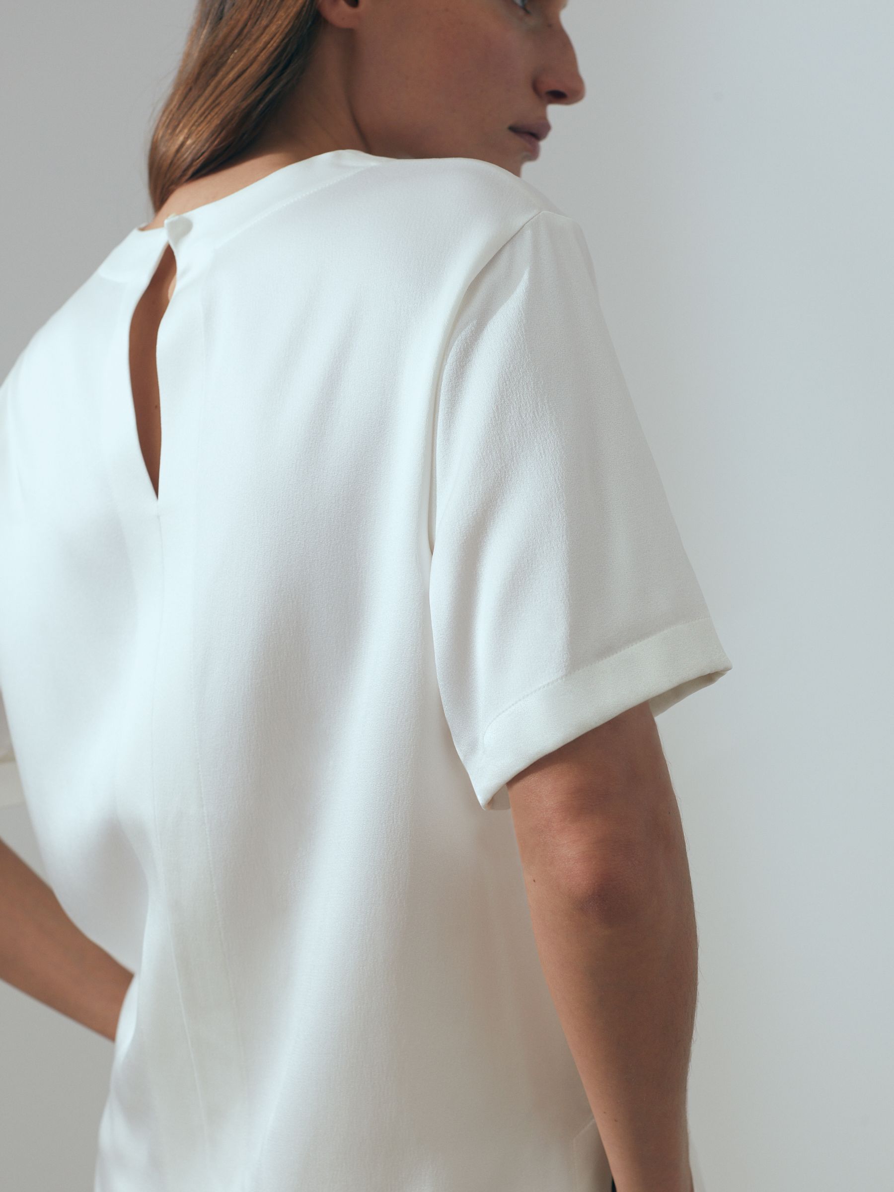 Atelier Satin Crew Neck Blouse in Ivory - Image 4 of 5